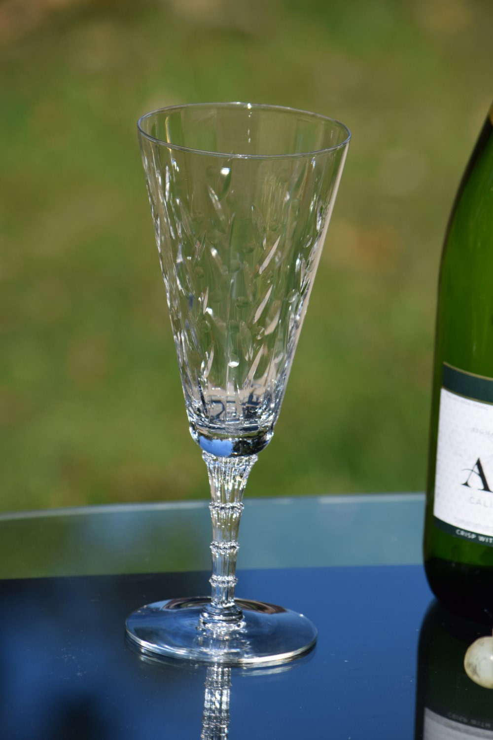 Vintage Champagne Flutes Glasses, Set of 5, Crystal Trumpet Flute