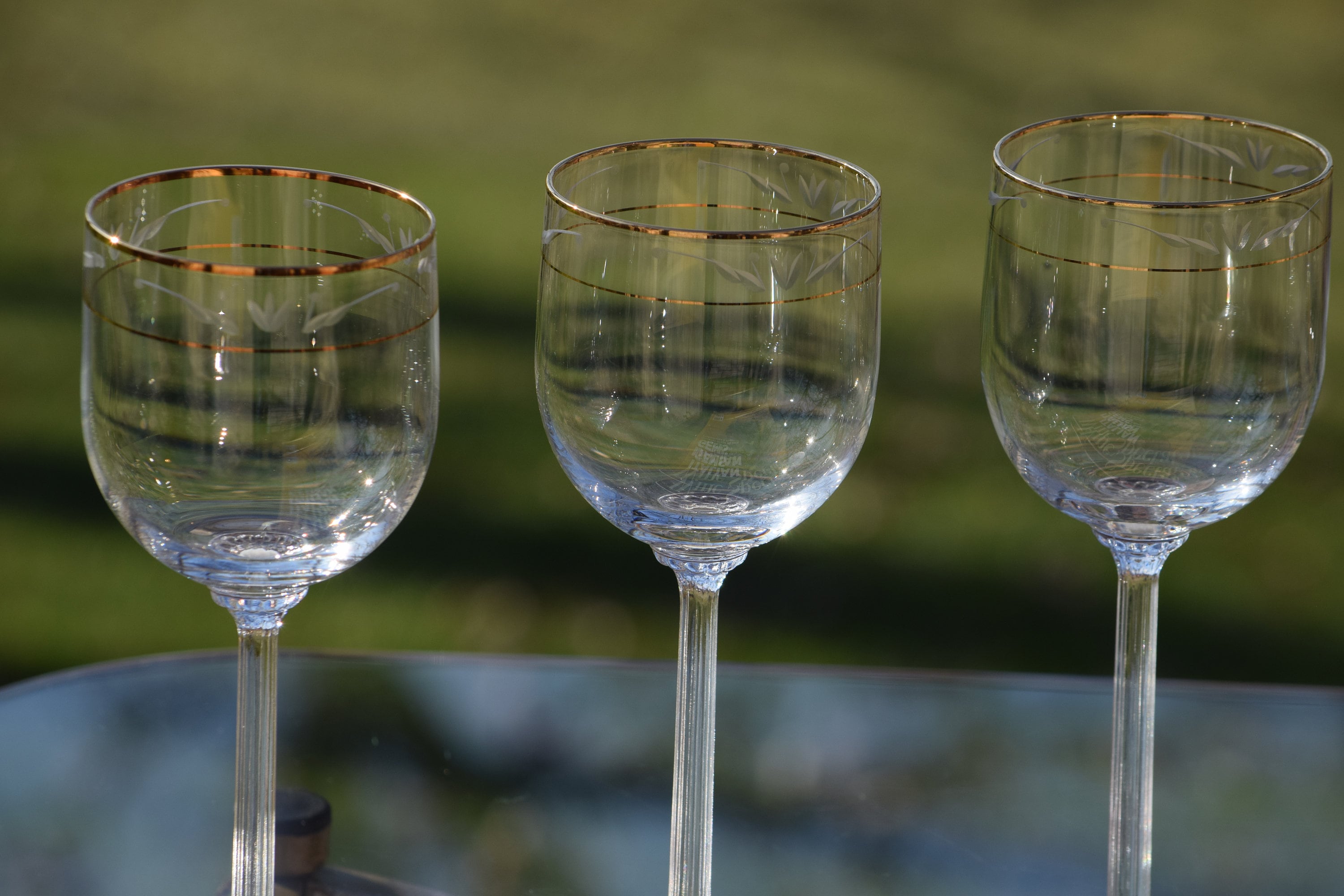 Vintage Gold Rimmed CRYSTAL Wine Glasses ~ Set of 5 ~ Lenox ~ Liberty ...