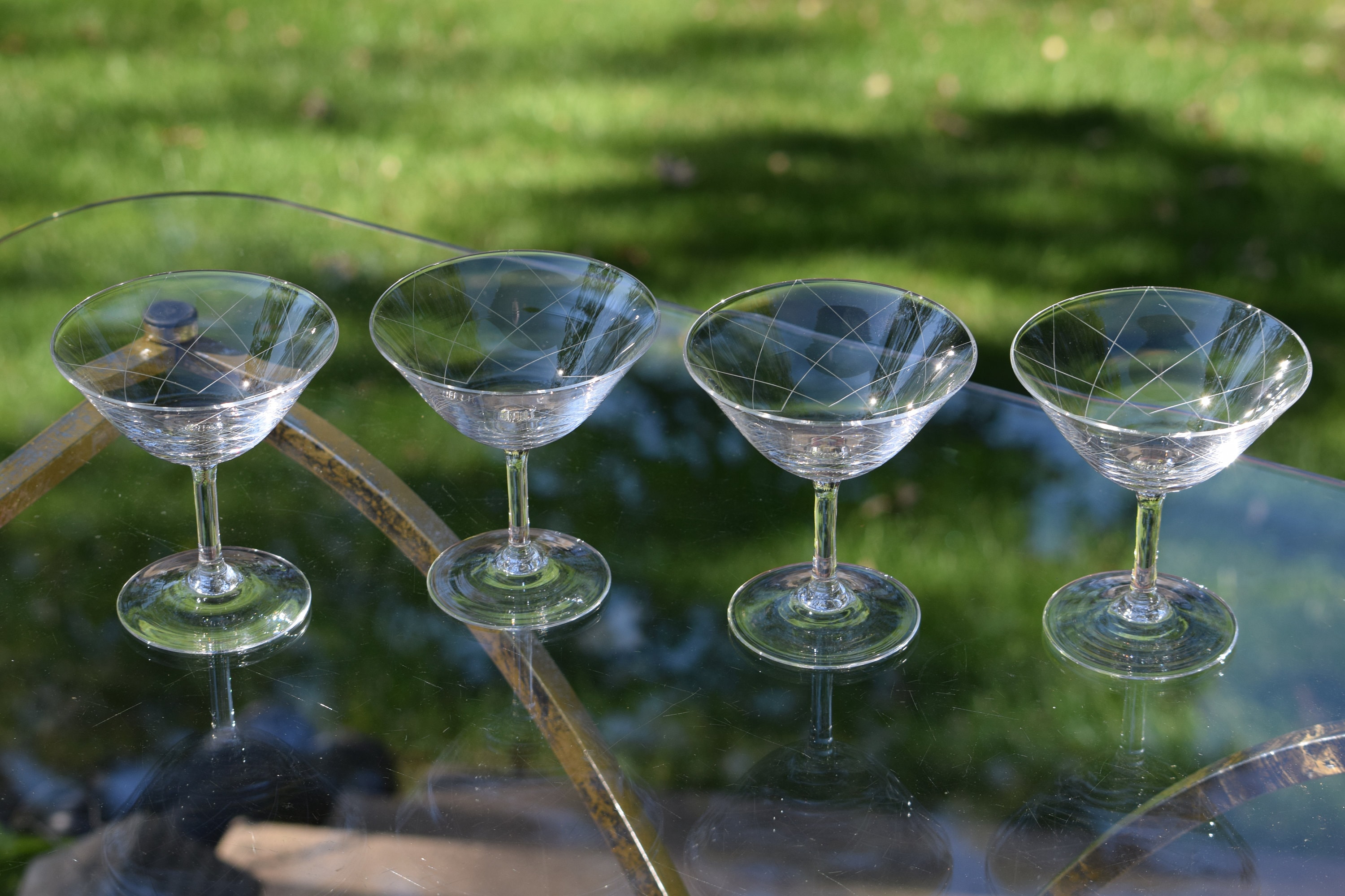 Vintage Etched Cocktail Martini Glasses, Set of 2, Vintage Art Deco