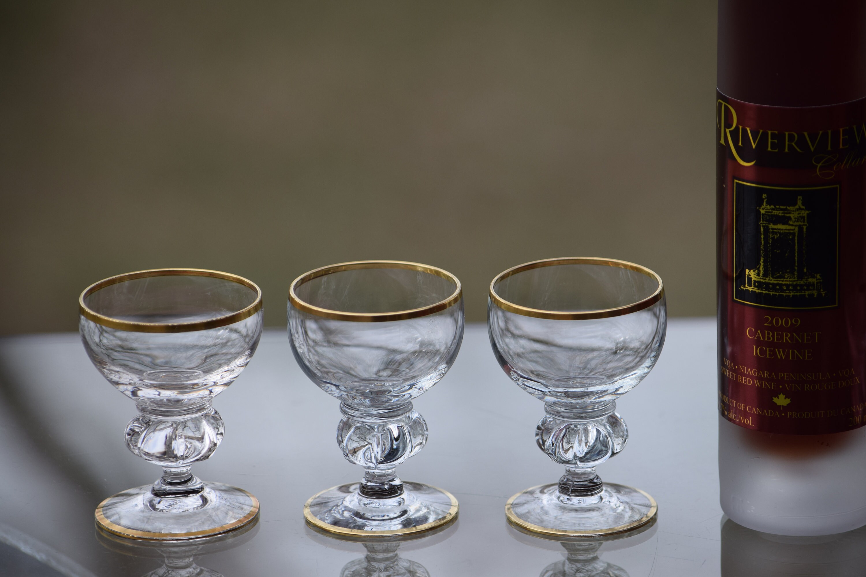 Gold Rimmed Cordial & Liqueur Glasses Greek Key Pattern - 2 Oz.