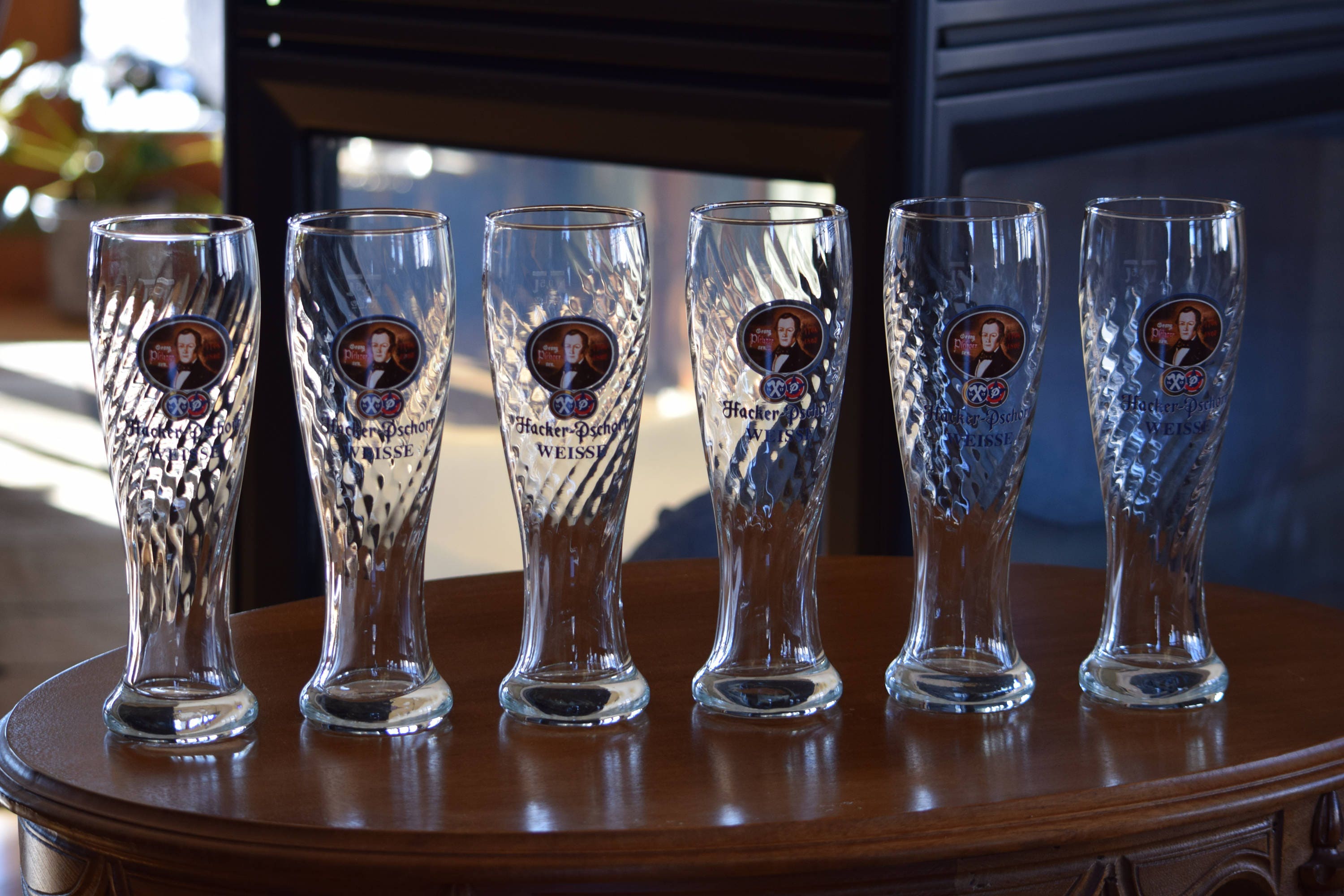 Vintage Pilsner Beer Glasses, Set of 6, Tall Optic glass Beer glasses
