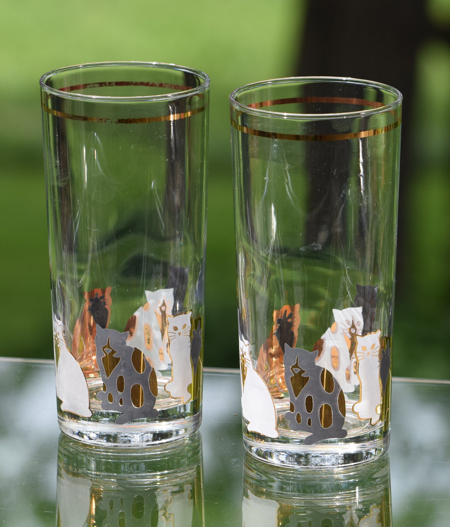 Set of 4 Cat and Yarn Glasses Drinking Glasses, Water Glasses, Cat