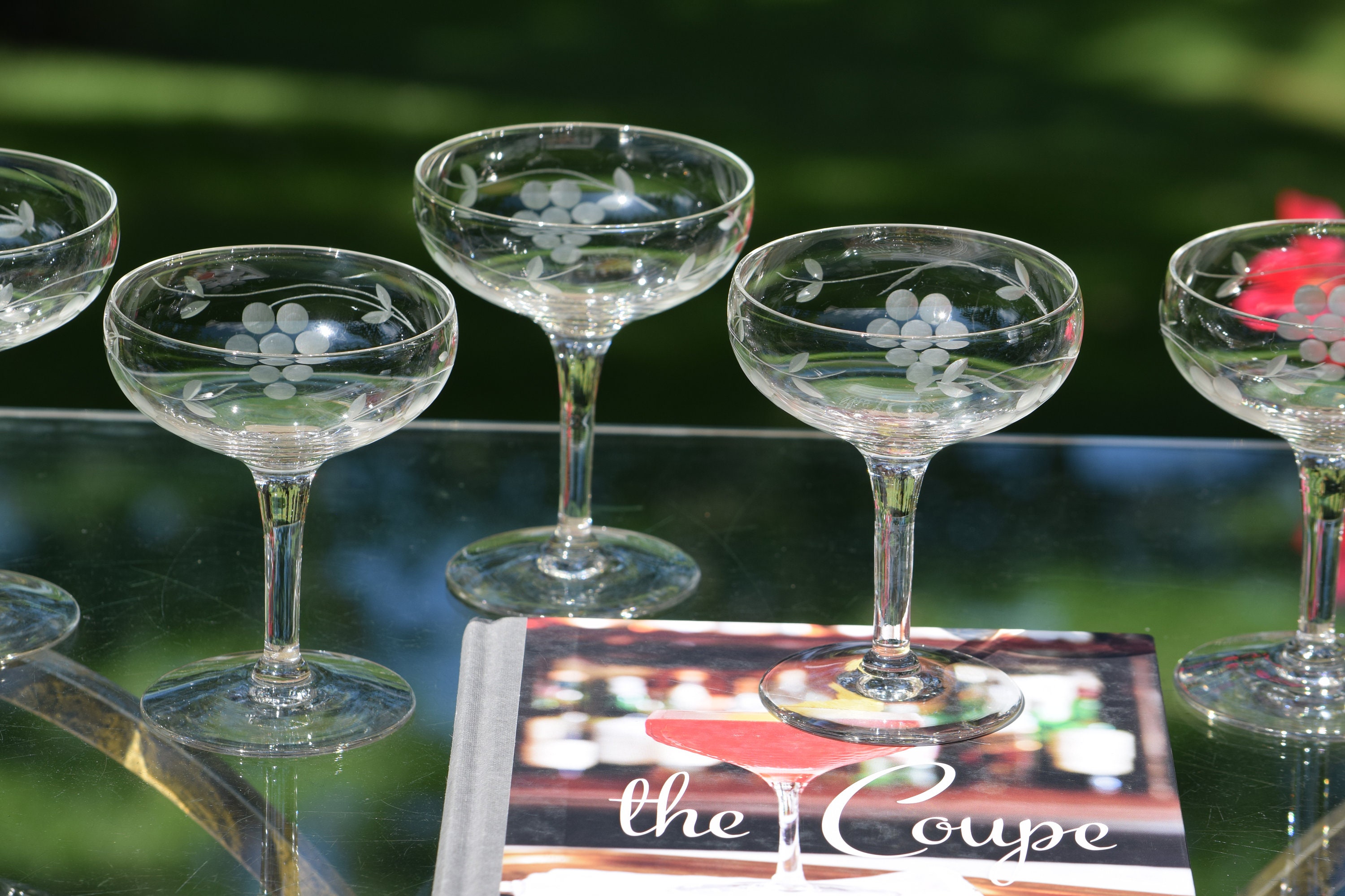 Vintage Etched Coupe Glasses Vintage Etched Coupe Glasses