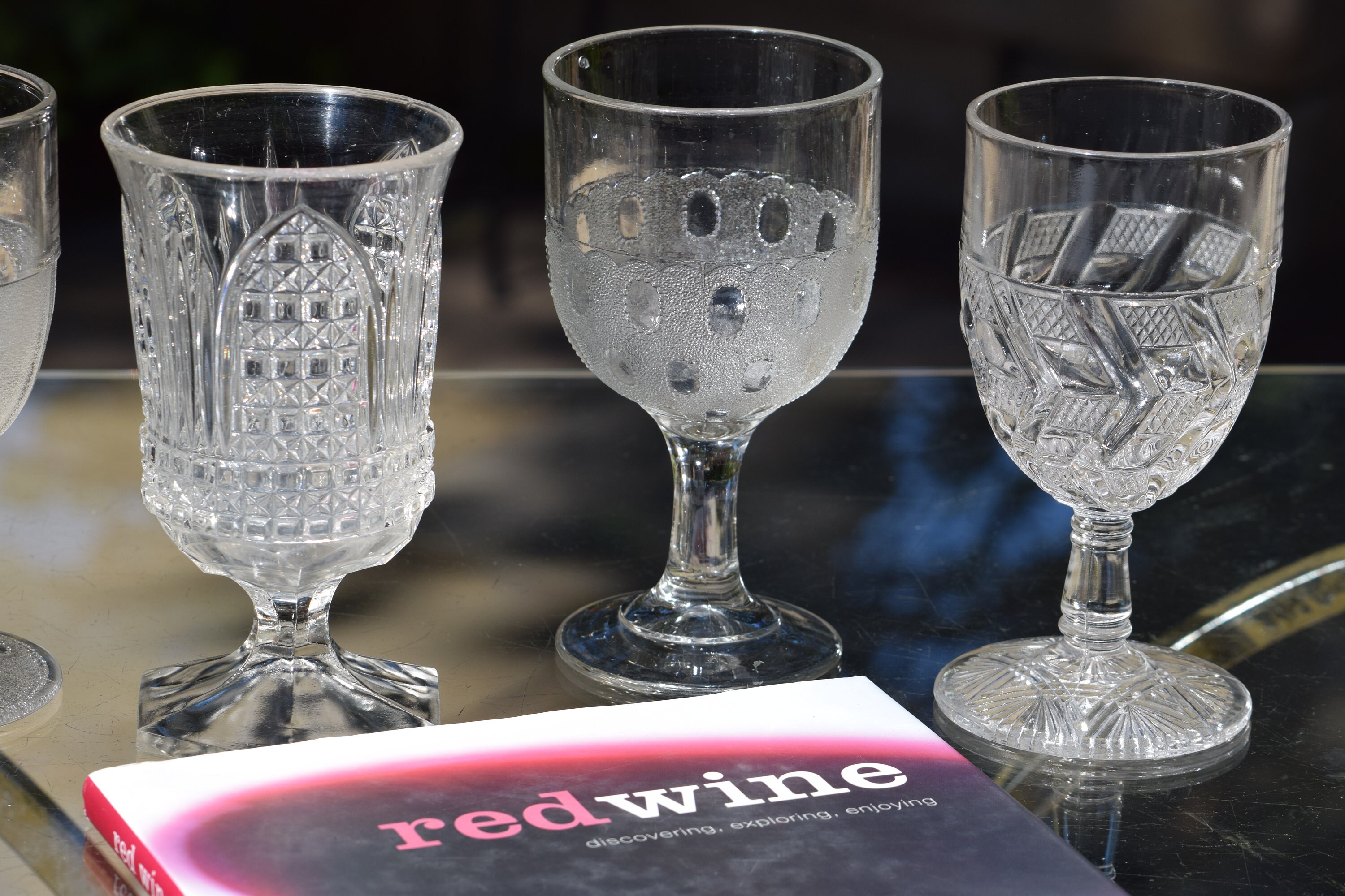 4 Antique Pressed Glass Wine Glasses, Boston Silver, c 1869, 4 Mis