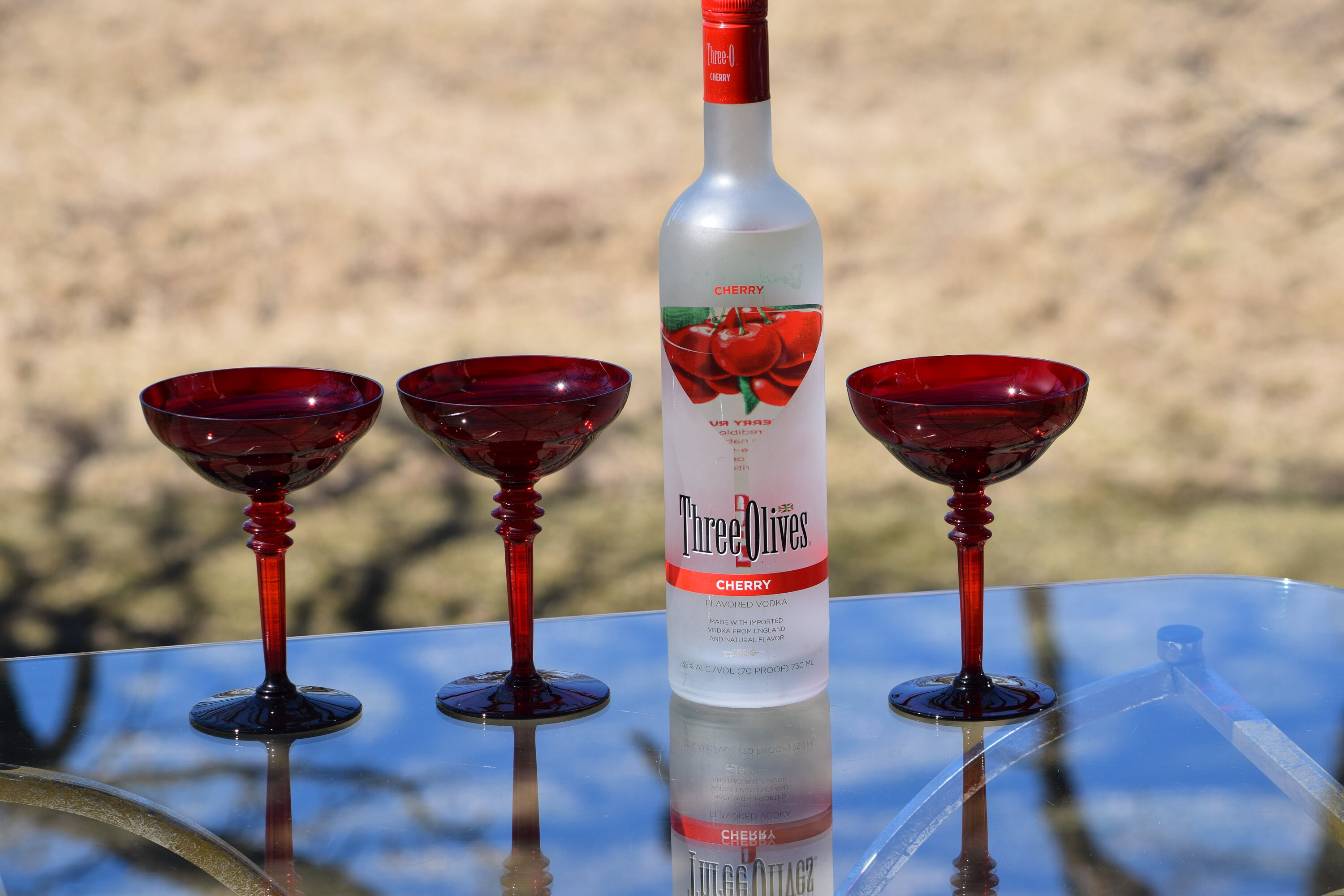 Vintage Ruby Red CRYSTAL Cocktail Glasses ~~ Champagne Coupes, Set of 3