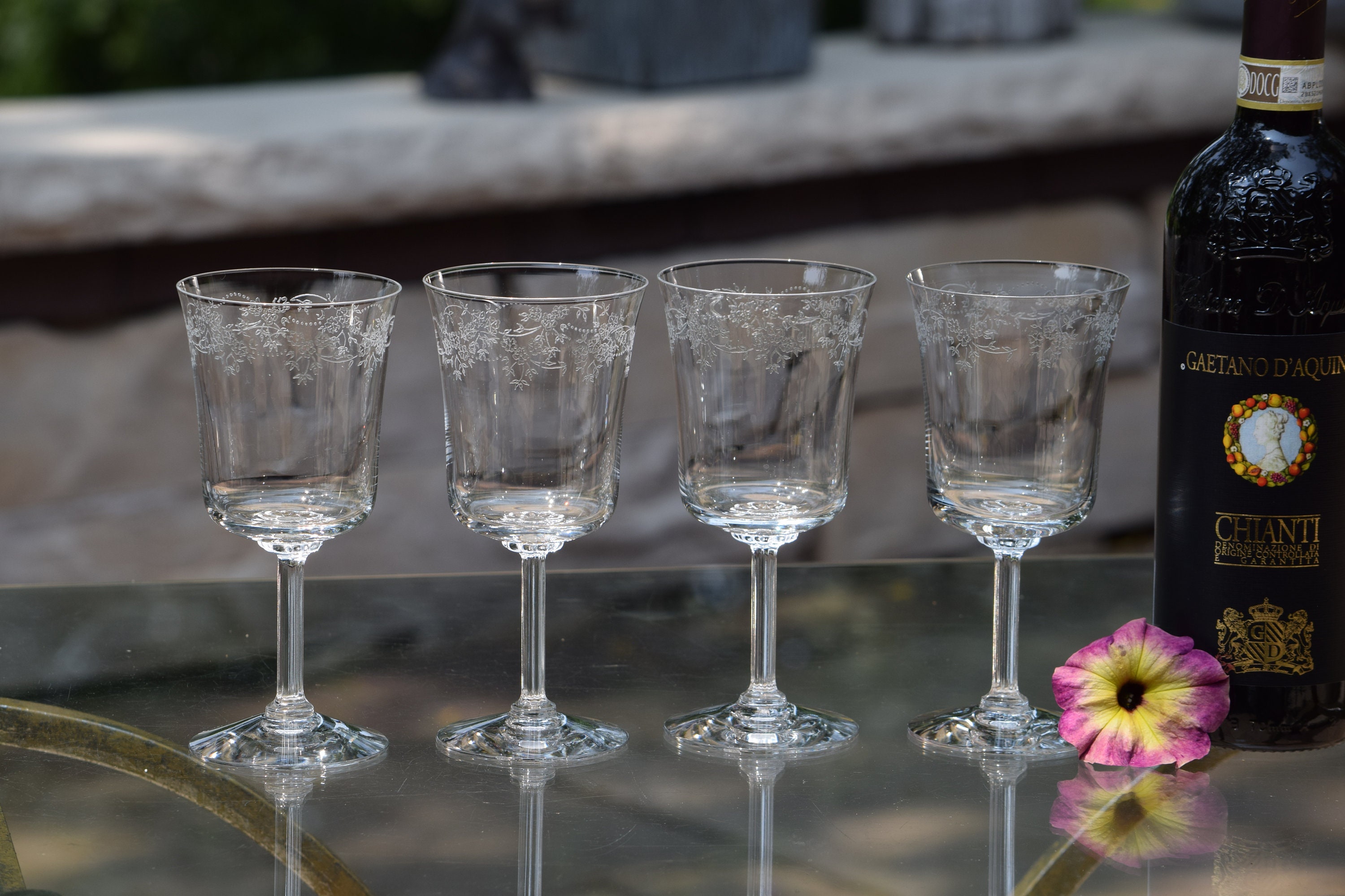 Vintage Wine Glass Set of 4 Goblet Old English Letter W Last Name