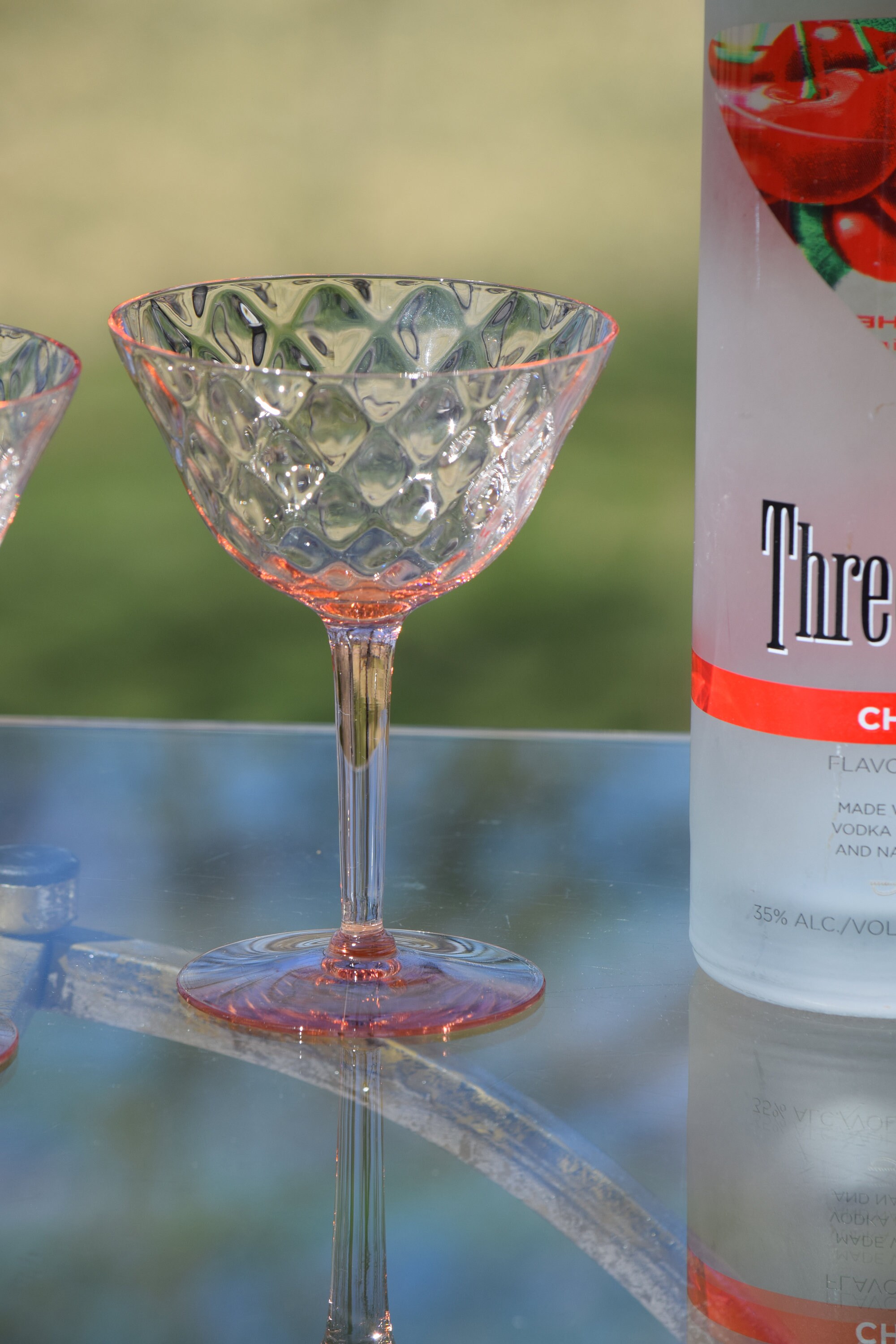 Vintage PINK DIAMOND OPTIC Champagne Glass Cocktail Martini Glasses