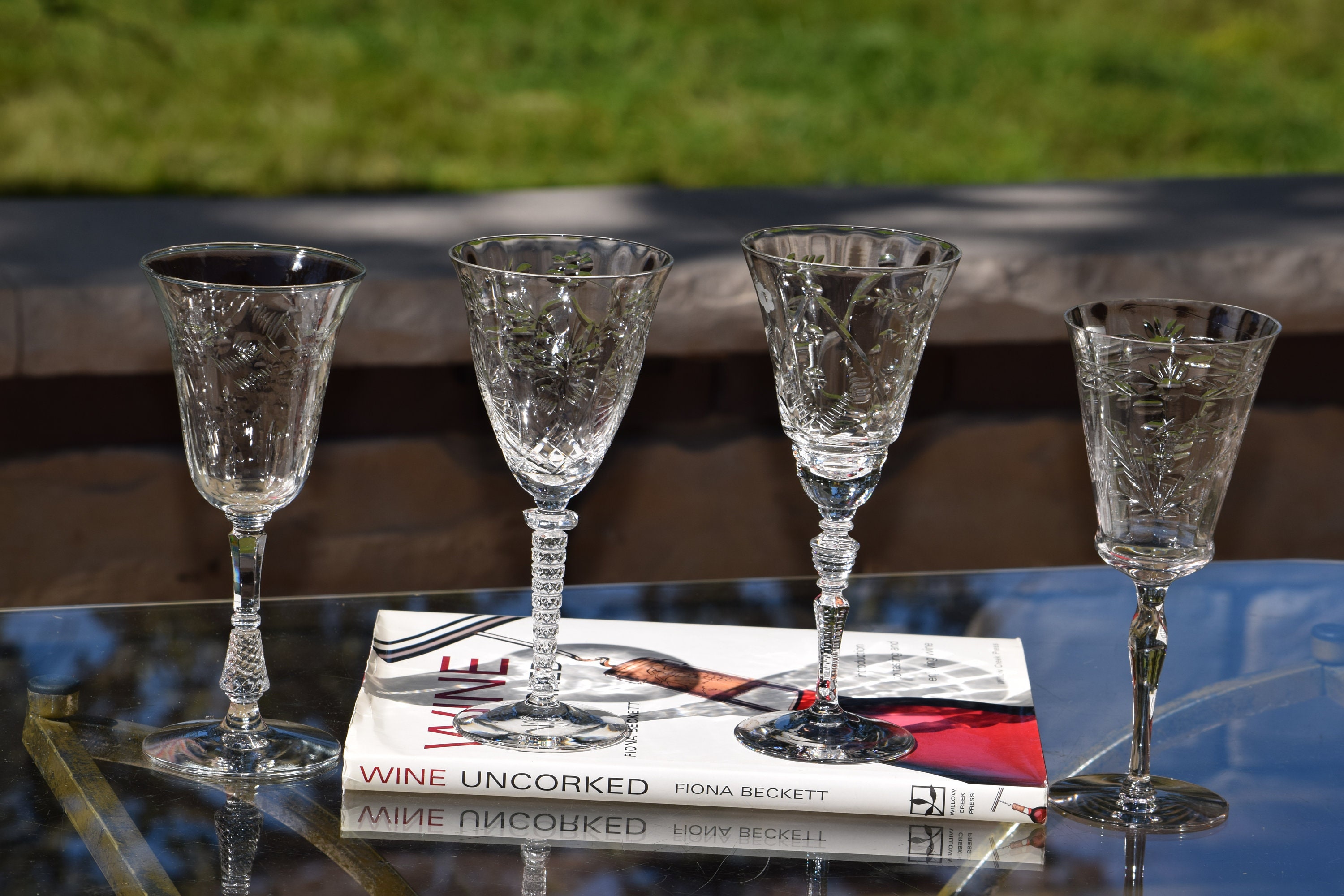 4 Vintage Etched Wine Glasses, Rock Sharpe, Circa 1940's, Antique Etched Wine  Glasses Water Goblets, Vintage Wedding Wine Glasses 