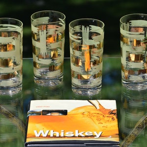 4 Vintage Gold & Yellow Highball Glasses, 1950&#39;s, Mid Century Highballs, Summer Glassware, Vintage Whiskey - Bourbon - Scotch Glasses,
