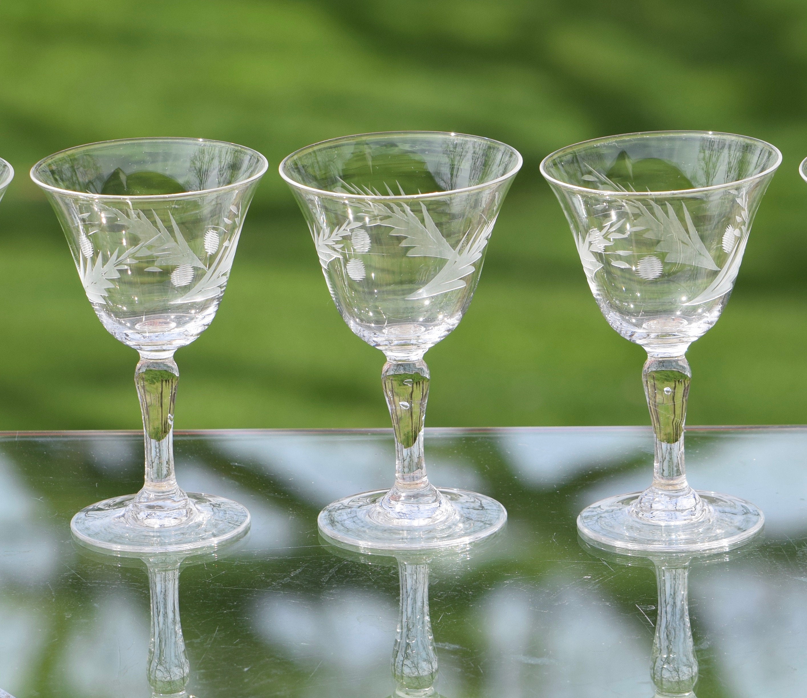 Vintage Etched Wine Cordial Glasses Set Of 6 3 Oz After Dinner Drink Glasses Vintage Port