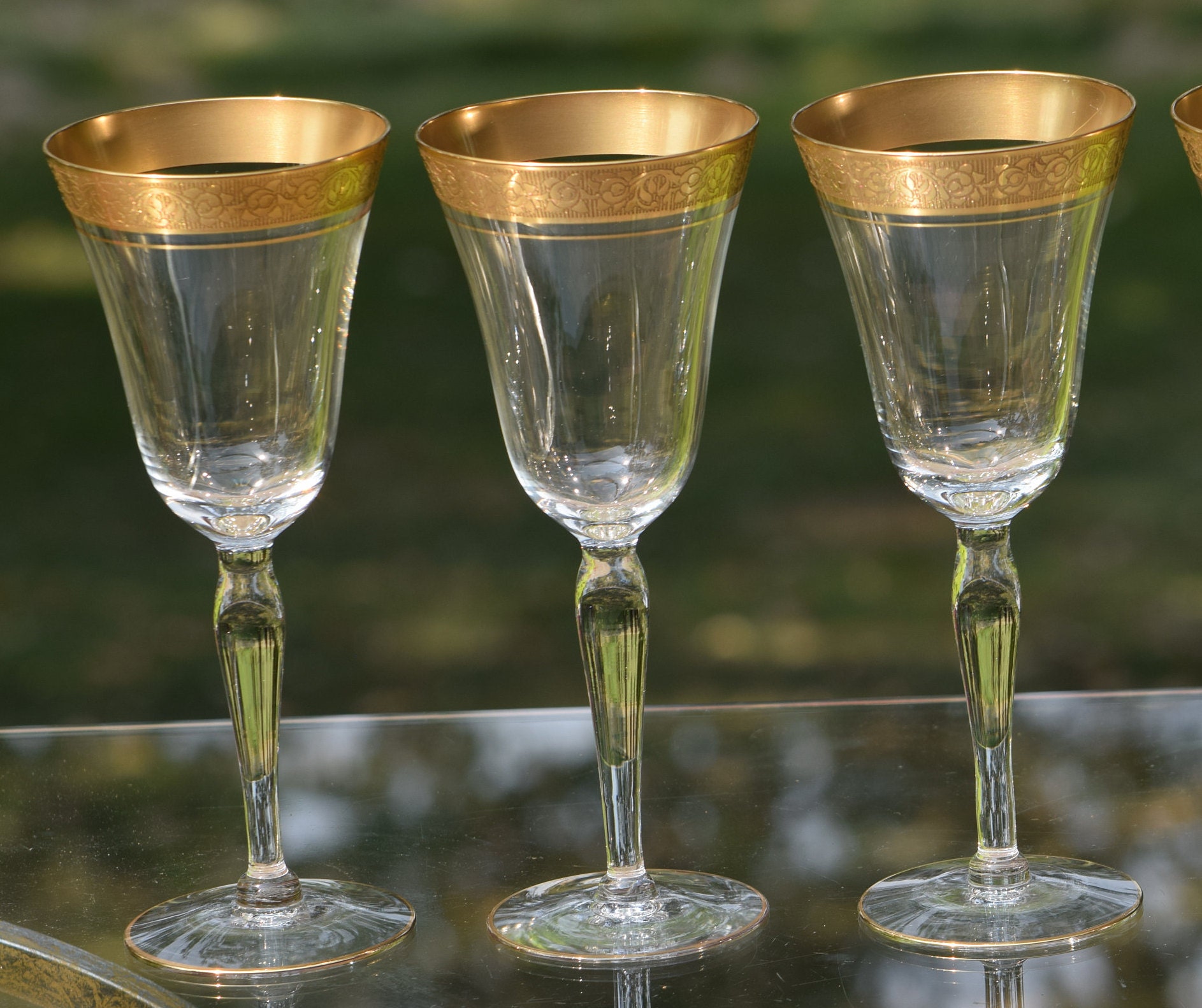 Set of 6 Short Stem Water Glasses with Gold Rim