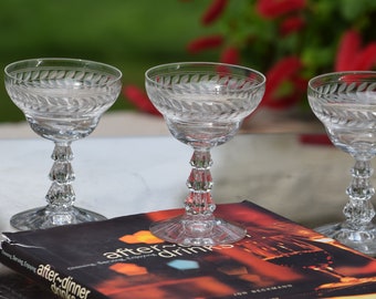 Vintage Fostoria Etched Crystal Liqueur Glasses, Set of 4, 3oz