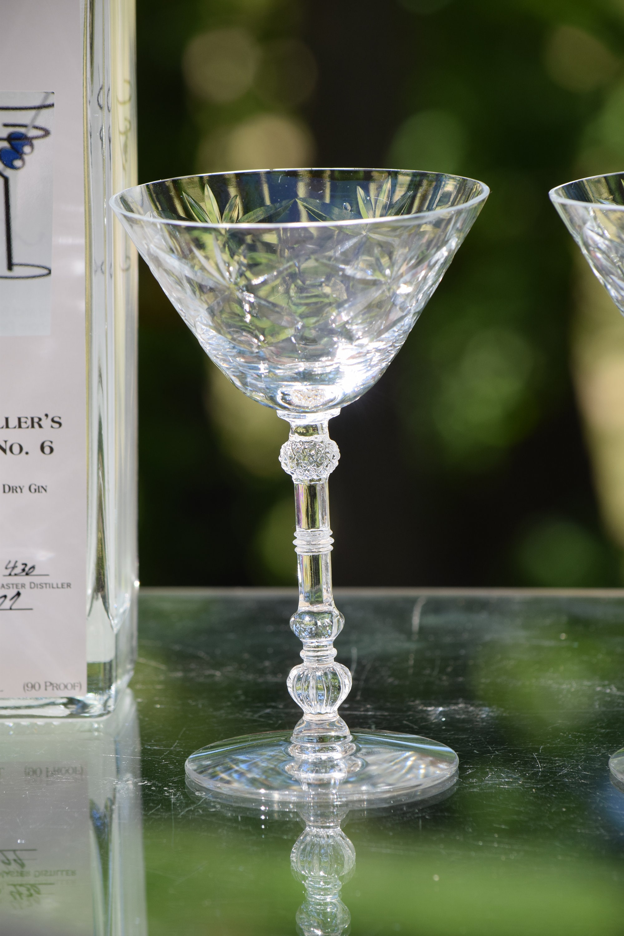 4 Vintage Etched CRYSTAL Cocktail Glasses, Vintage Crystal Martini Glass, Wedding Toasting