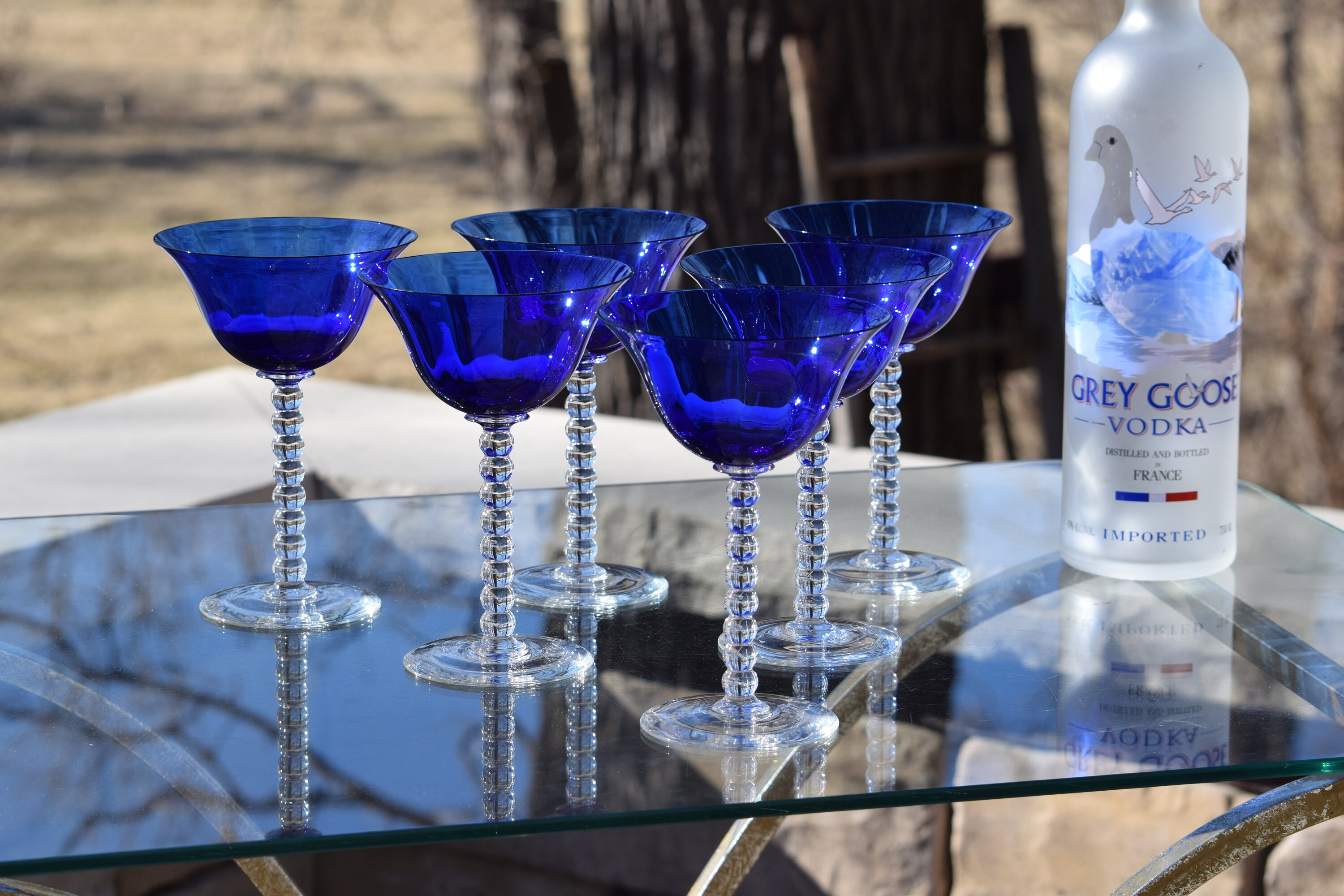 6 Vintage Cobalt Blue Cocktail Martini Glasses, 1950's Vintage Cobalt
