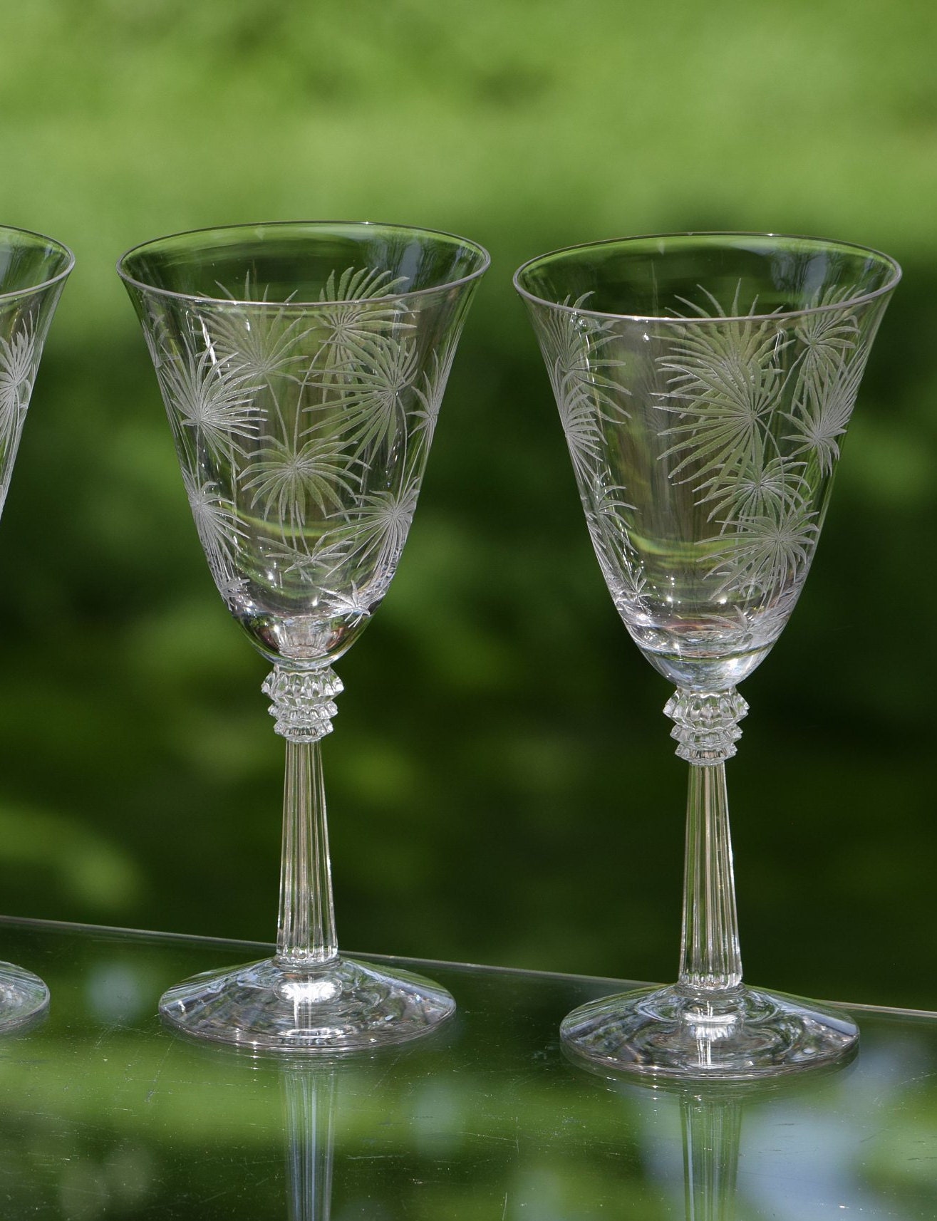 4 Vintage Etched Crystal Wine Glasses, Set of 4, Fostoria Lido, circa 1937,  Tall Etched Crystal Water Glasses, Wedding Toasting Glasses