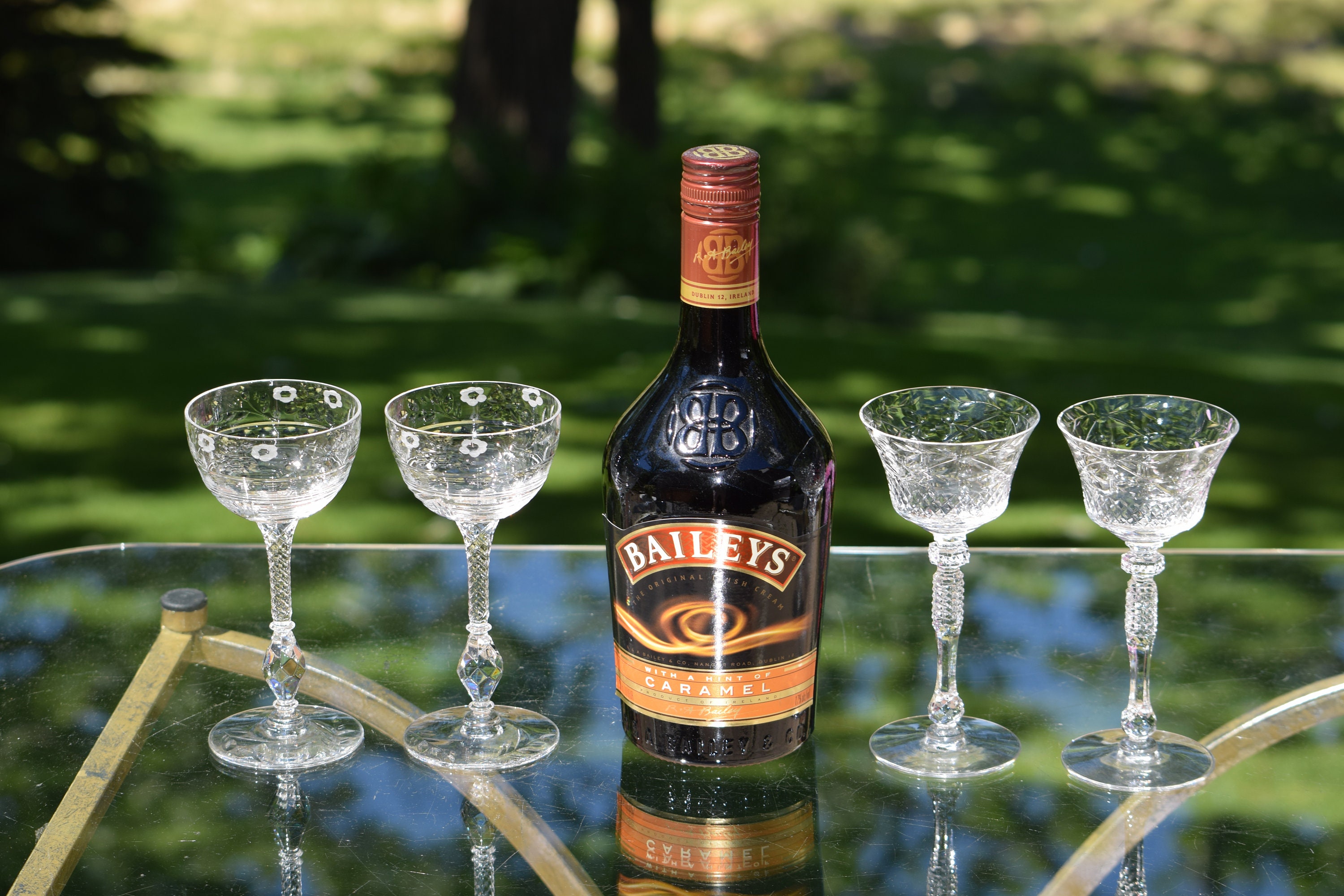 4 Vintage Etched Liqueur, Wine Glasses, Set of 4 MisMatched 4 oz