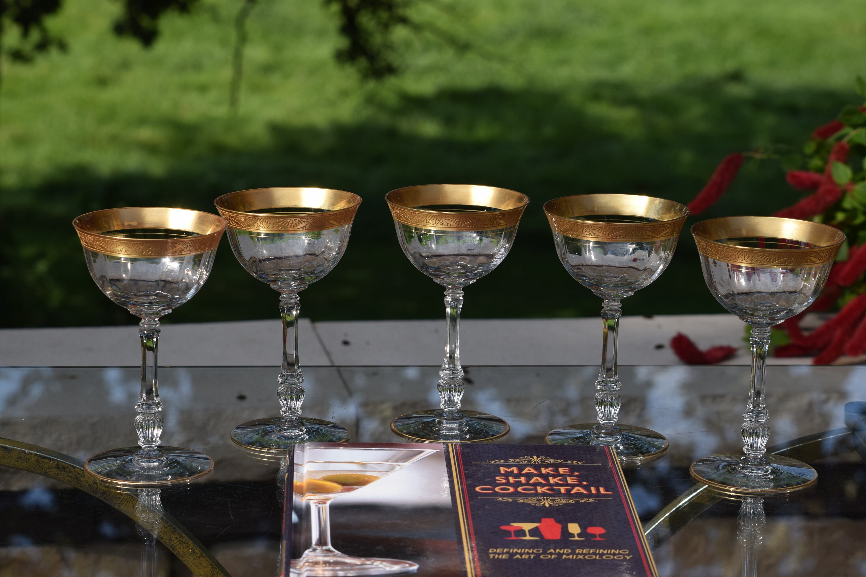 5 Vintage Etched Cocktail ~ Martini Glasses, Tiffin Franciscan, 1950's,  Nick and Nora, Mixologist Craft Cocktails ~ Champagne Glass