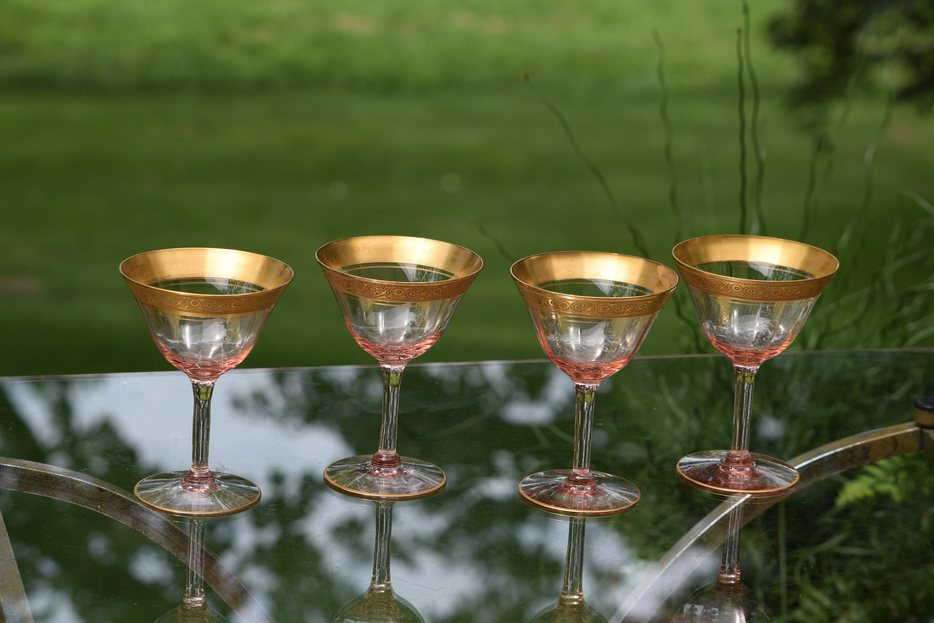 Colored Art Deco Cocktail Glasses, Gold Rimmed Vintage Martini Set, Pink  Cocktail Glass, barware, glassware set, cocktail party, bridesmaid