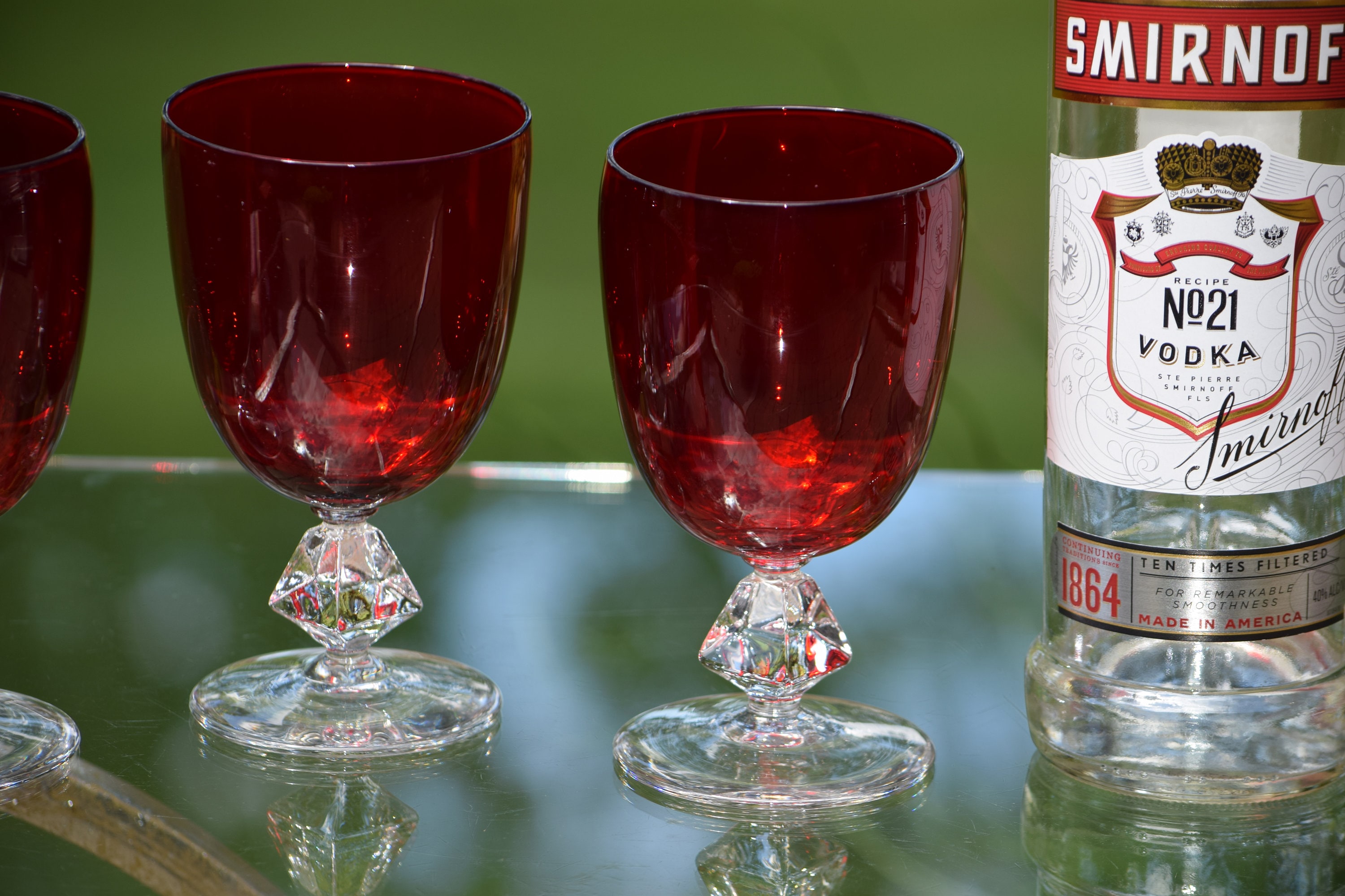 Vintage Ruby Red Cocktail Wine Glasses Set of 4, Bryce, Aquarius Ruby