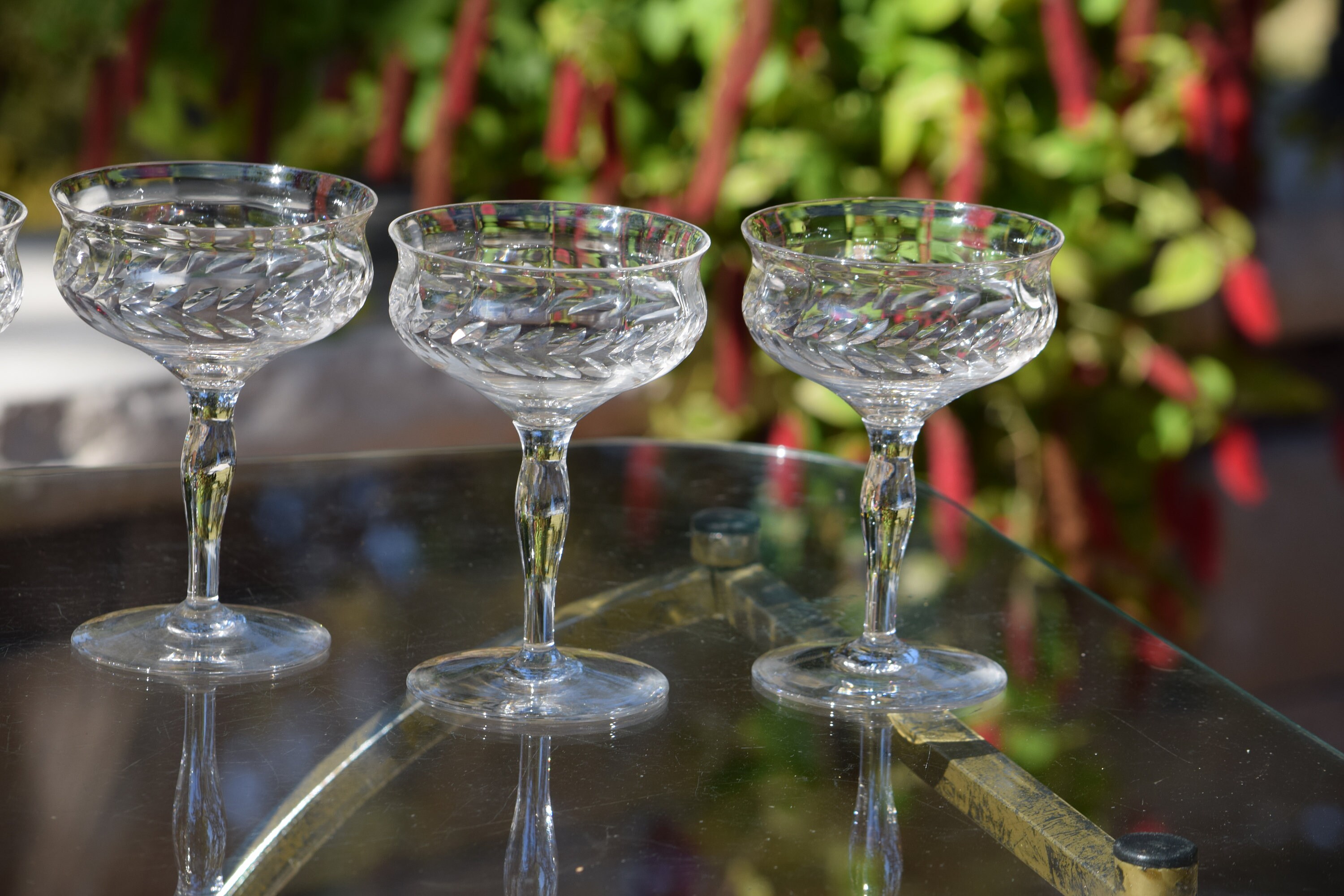 5 Vintage Etched Cocktail Glasses, Bryce 1950's, Vintage Etched