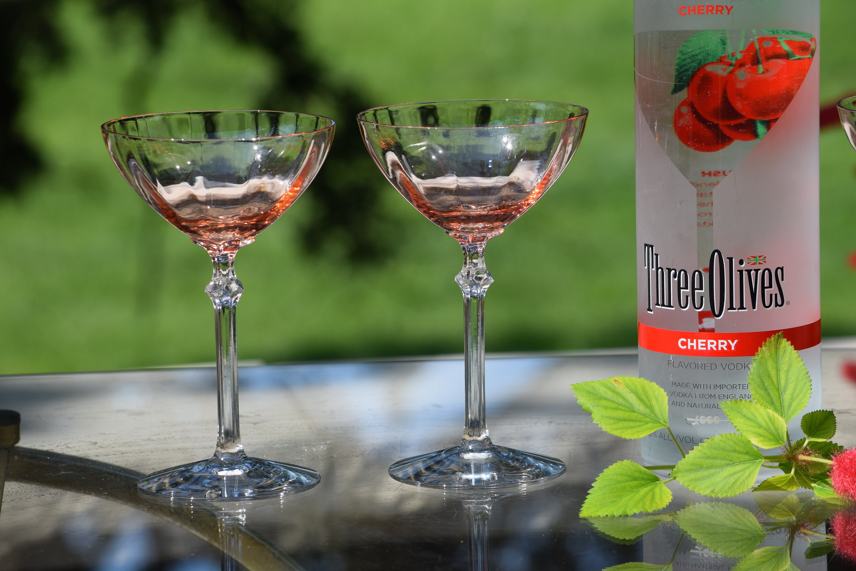 3 Vintage Pink Cocktail glasses, Fostoria Rose 1920's, Nick and