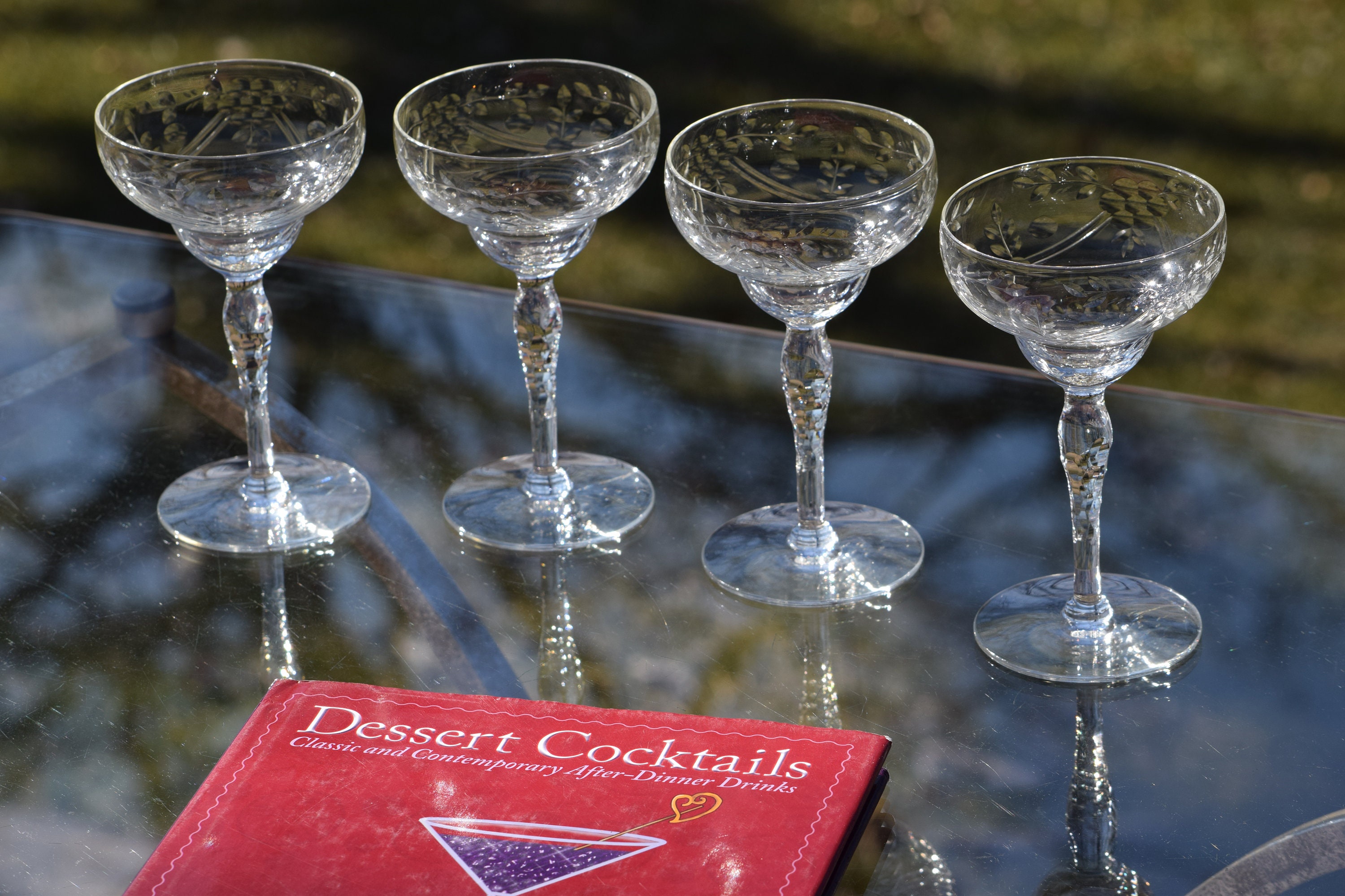 Vintage Etched Cocktail Liquor Glasses, Set of 4, Vintage 4 oz After
