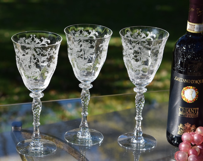 Vintage Tiffin Franciscan Etched Wine Glasses, Byzantine, Set of 4