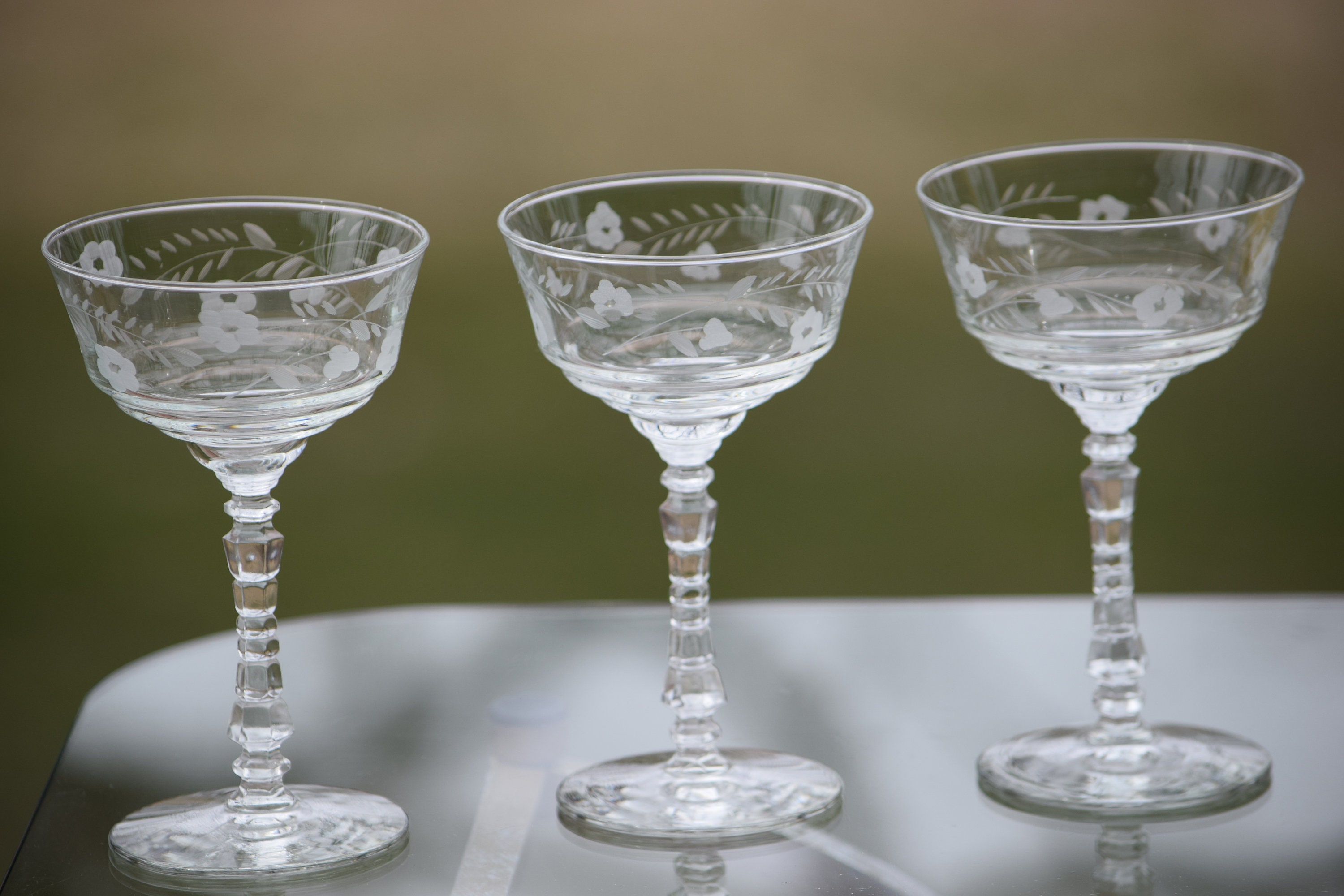 Vintage Etched Cocktail Martini Glasses Set of 4, Rock Sharpe, Halifax
