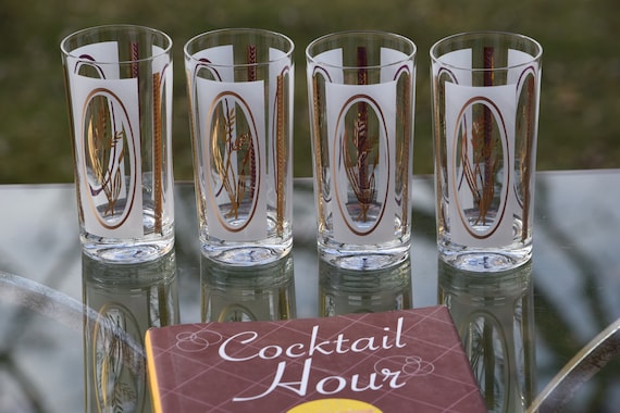 1950/'s 1960/'s Barware Set of 5 Vintage Cocktail- Whiskey Highball Glasses Mid Century Barware Pour Another For Whiskey Highballs