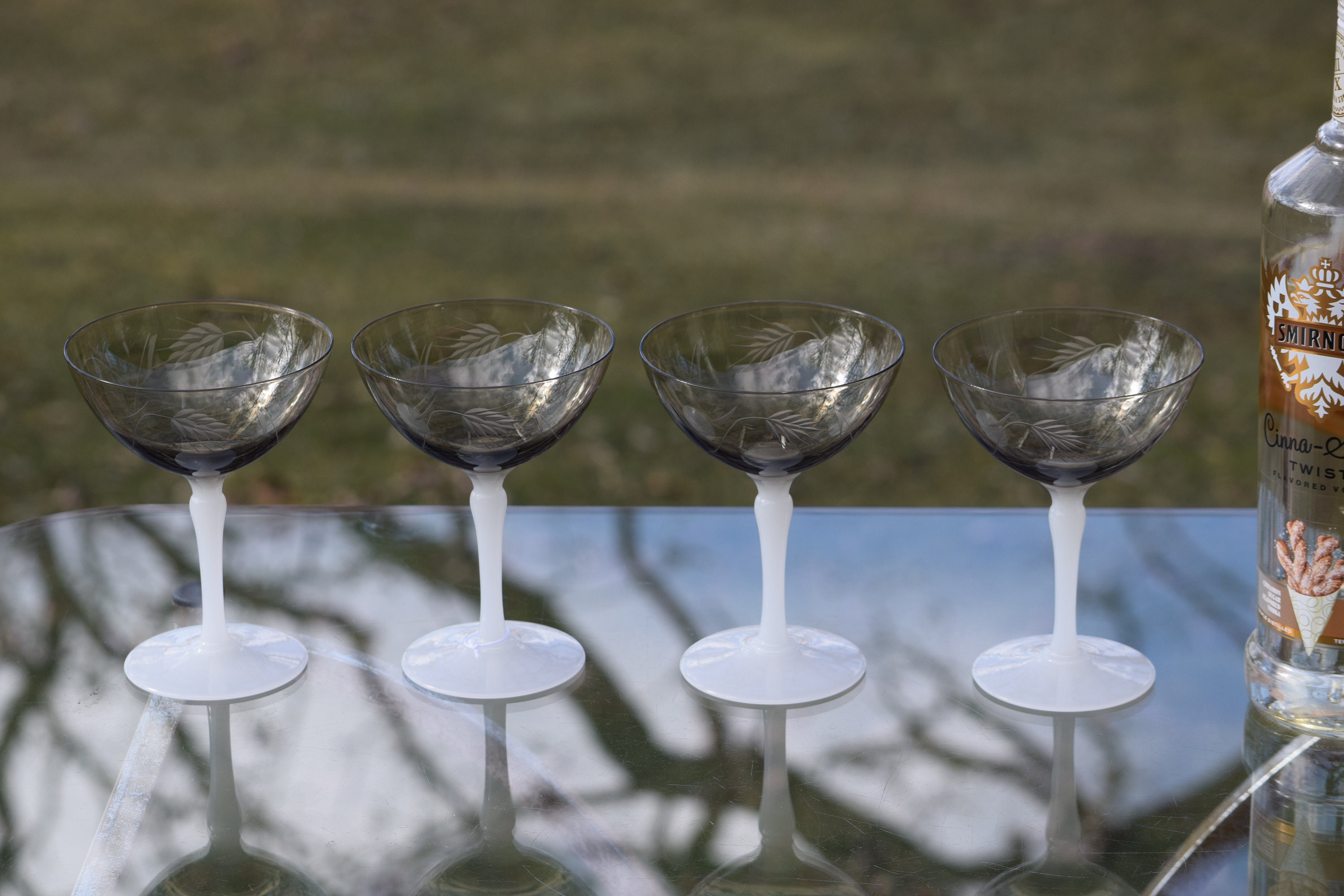 Set De 6 Verres à Cocktail/martini Vintage - Marron Gravé - Hauteur 19cm - Rareté
