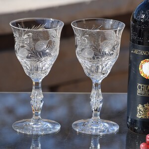 Vintage Tiffin Franciscan Crystal Wine Glasses: Etched Parkwood Goblets, 1950s