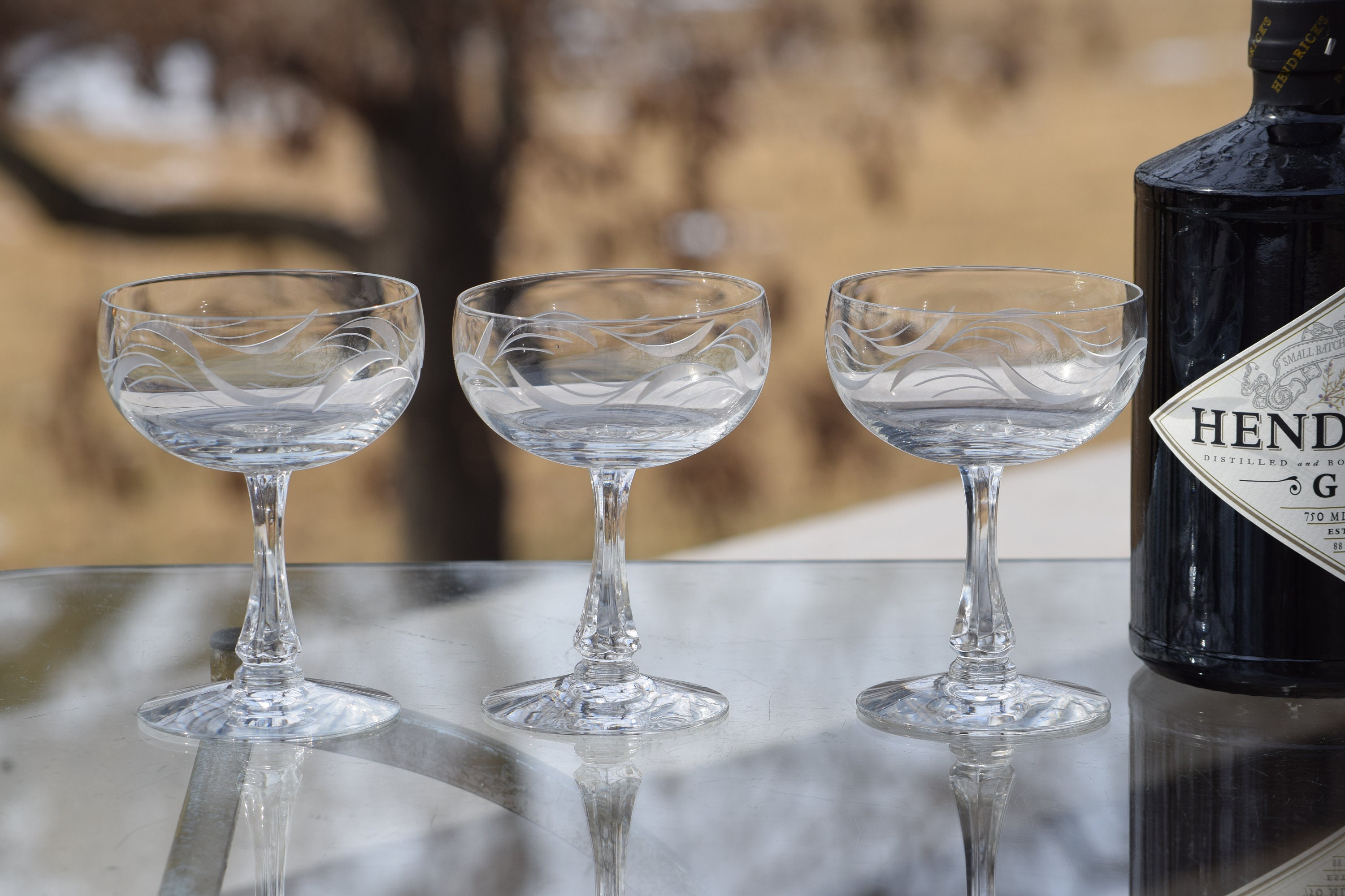 5 Vintage CRYSTAL Cocktail Glasses Champagne Coupes, Fostoria, 1950's