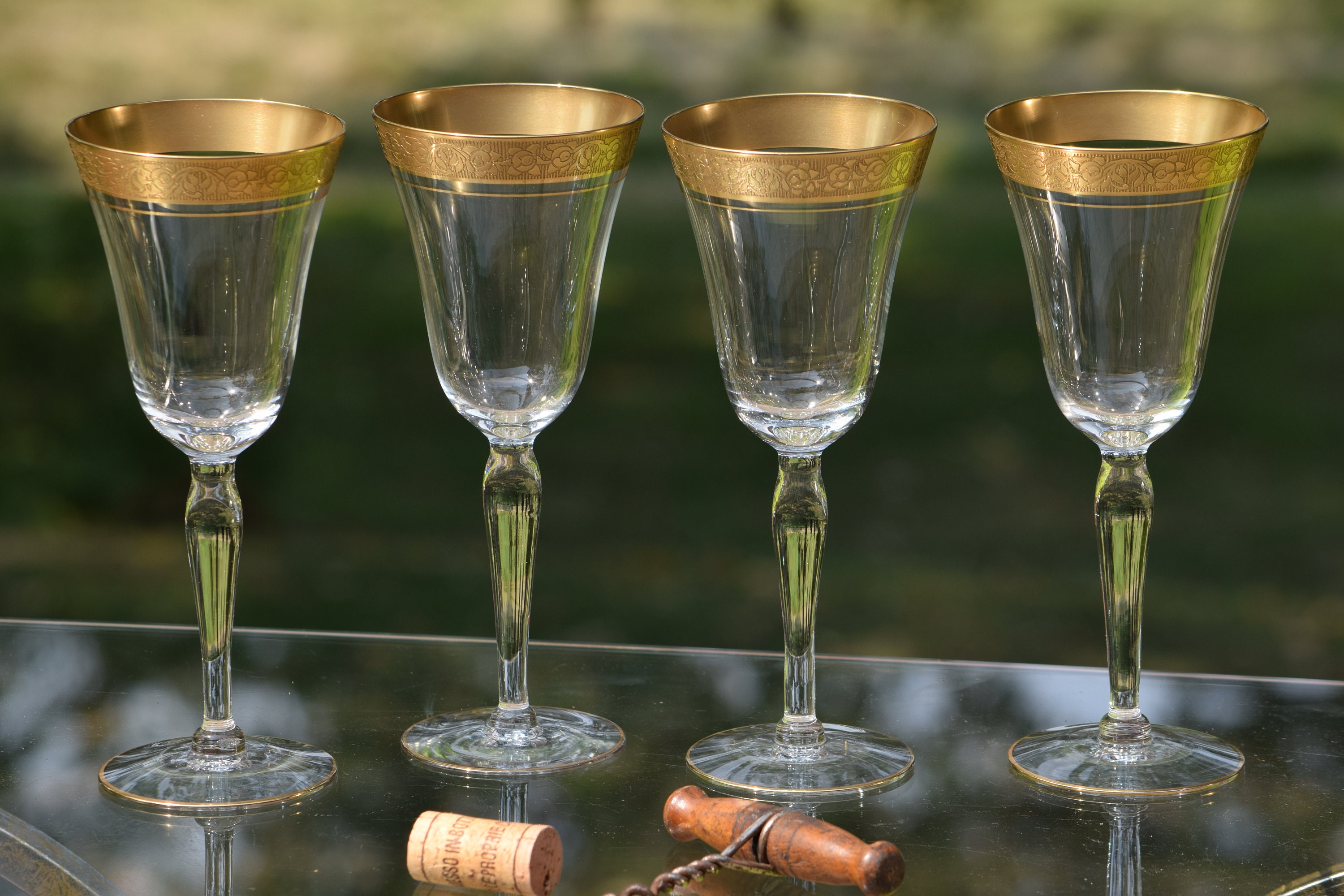 Gold Rim Wine Glasses, Vintage Glassware