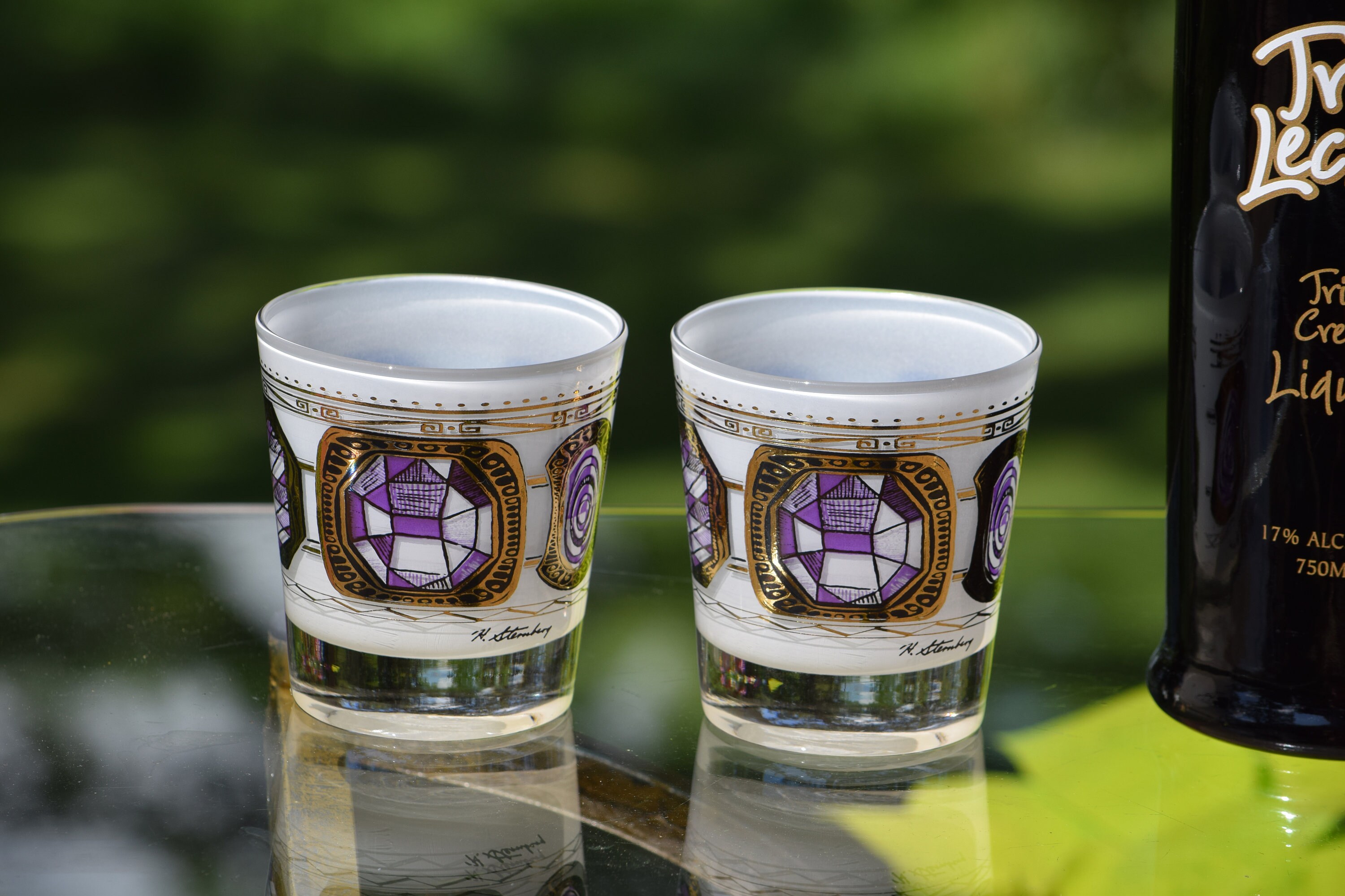 Vintage H. Sternberg Whiskey - Rocks Glasses Set of 4, Mid Century Modern  White Geometric Design Lowballs, Unique Rare Vintage Rocks Glasses