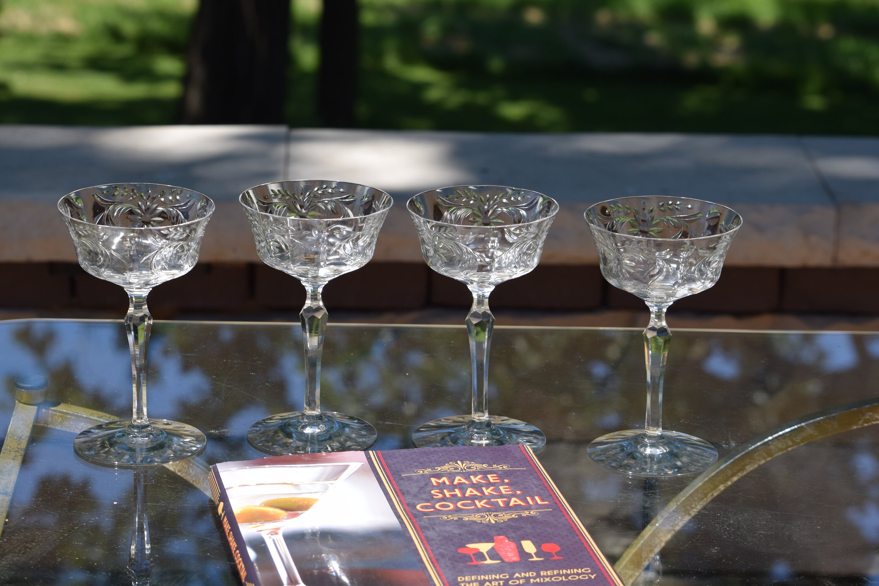 4 Vintage Etched CRYSTAL Cocktail ~ Martini glasses, Fostoria, Florentine,  1933-1943, Vintage Champagne Glasses, Manhattan Cocktail Glasses