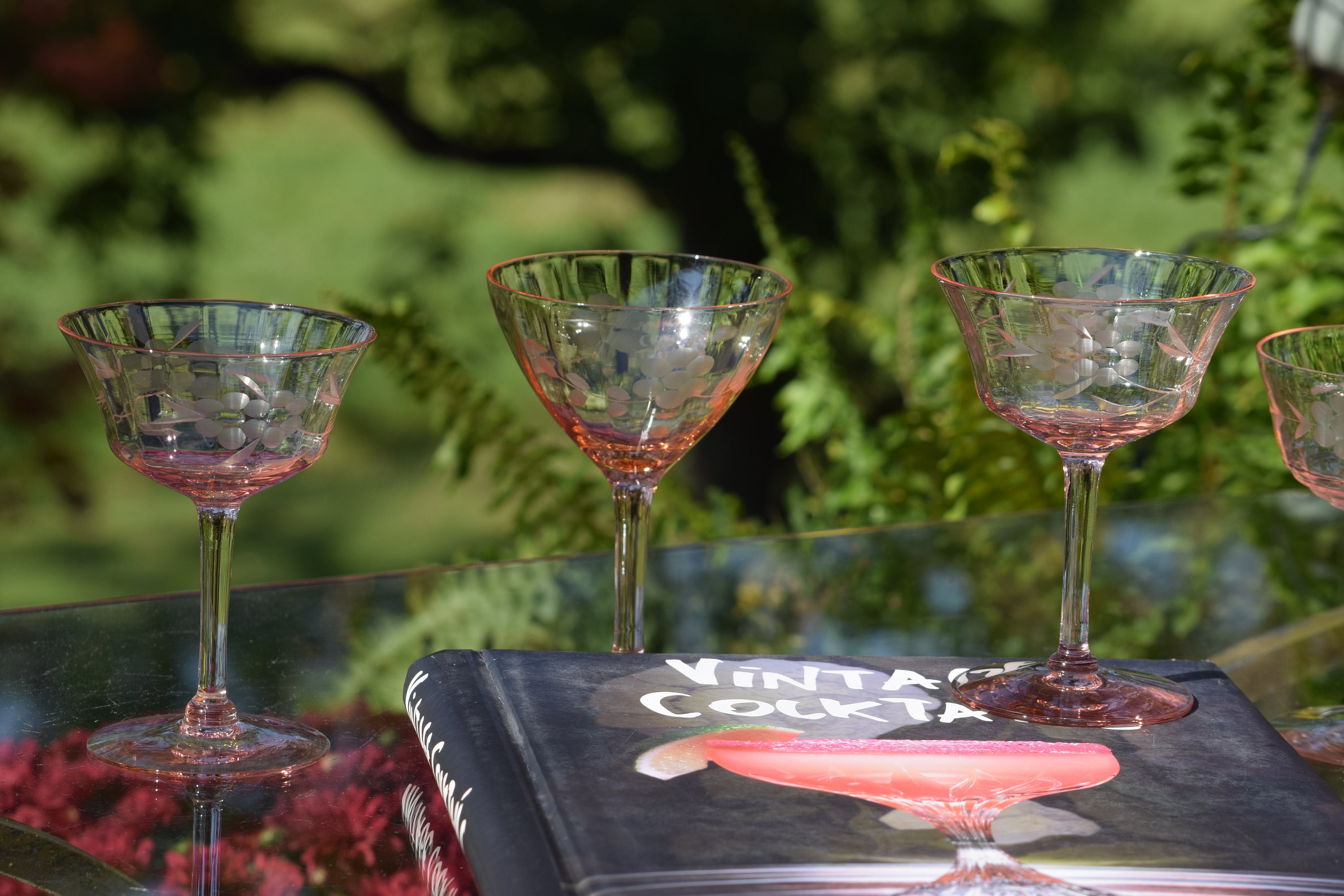 Vintage PINK Gold Rimmed Encrusted Cocktail - Martini Glasses, Set of 4,  1930's Cocktail Glasses, Mixologist glasses, Champagne Glasses