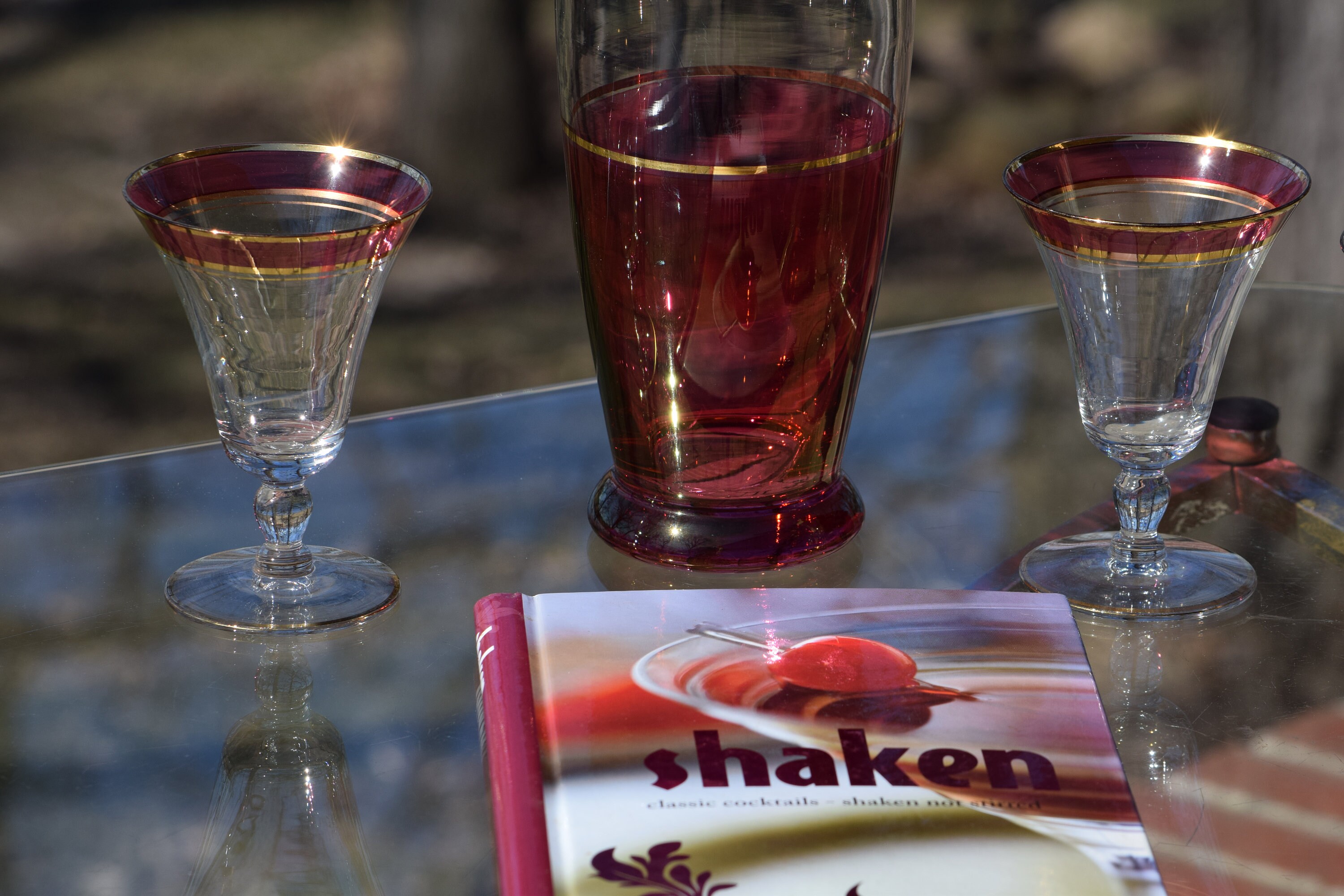 Vintage Mid Century Pink & Gold Martini Cocktail Shaker with Matching