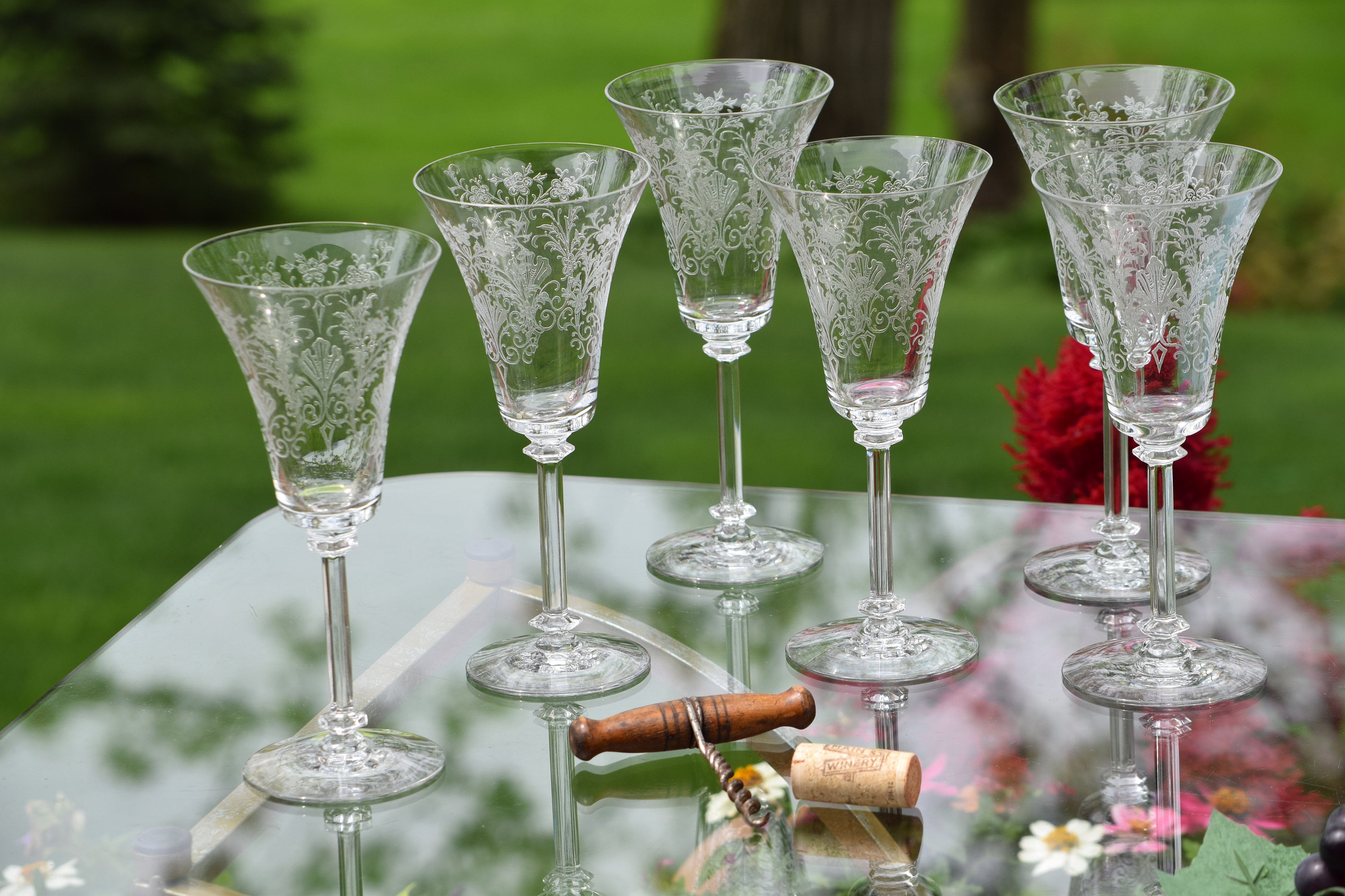 Antique Lead Crystal Wine Glasses Handmade Heavy Glasses 