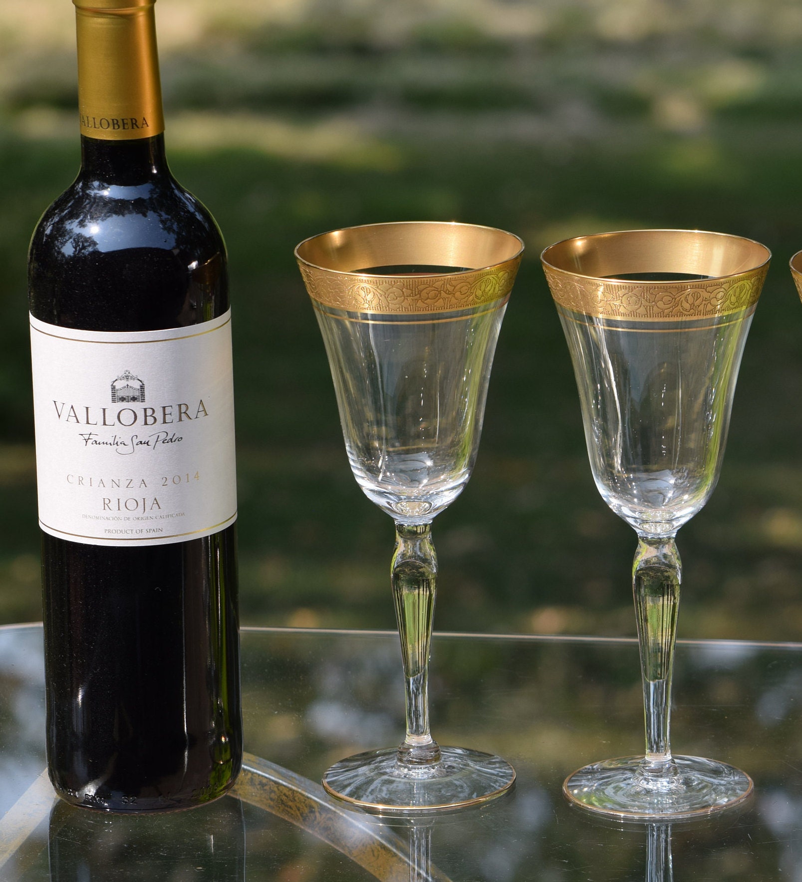 Vintage Gold Rimmed Encrusted Wine Glasses , Set of 6, Tiffin