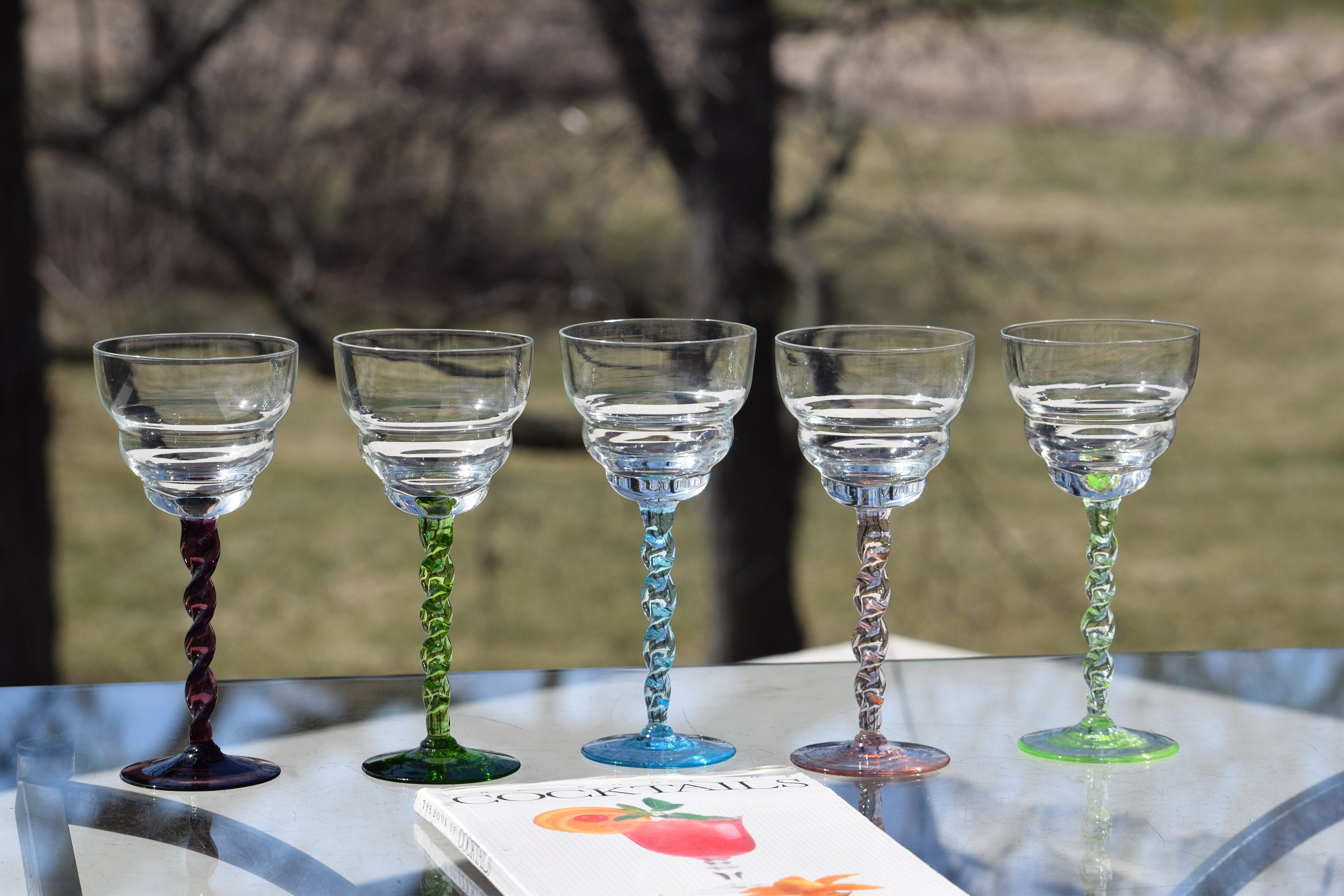 5 Vintage Multi Colored Clear - Twisted Stem Cocktail 4 oz Glasses, Vintage  Liqueur Glasses, 4 oz After Dinner Drink Coupes, Dessert Wine