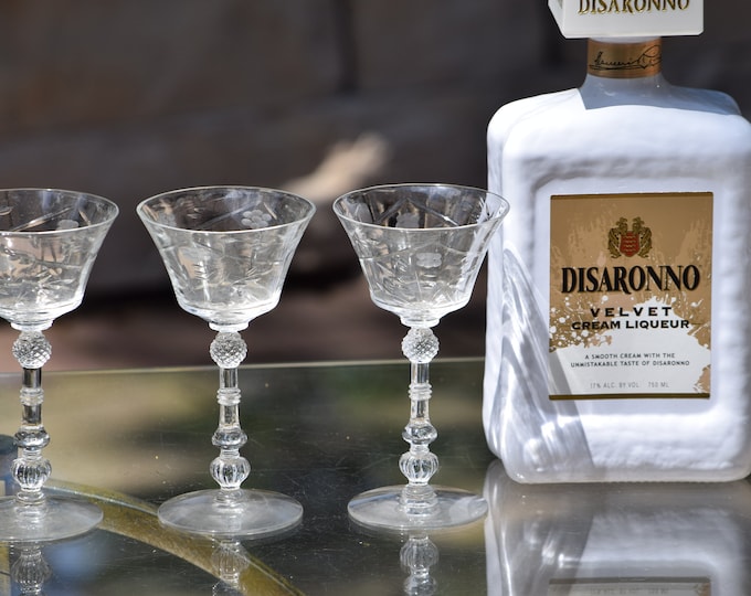 LITTLE SIPS in Style!  6 Vintage Etched Crystal Wine ~ Liqueur Glasses, Cambridge, 1950's,  3 oz  After Dinner Drink Glasses, Dessert Wines