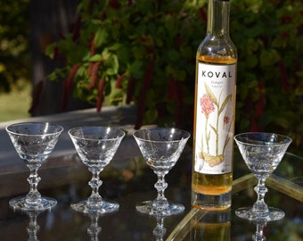 Vintage Geätzte Likör Gläser: Tiffin Franziskaner Kristall Cocktail Set