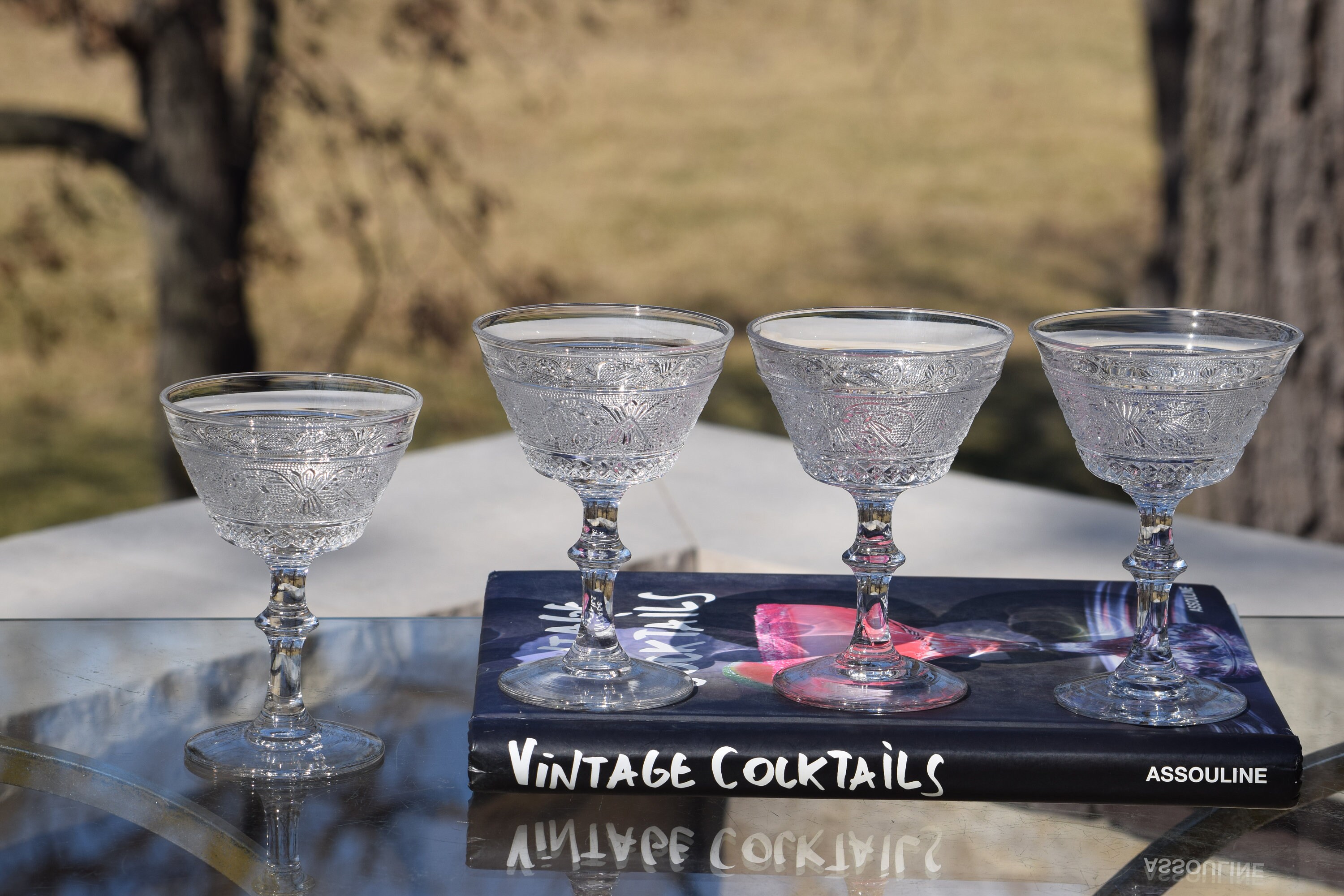4 Vintage Pressed Glass Cocktail Glasses, Duncan Miller, c. 19251965