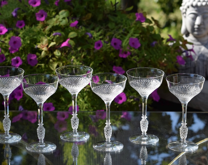 Vintage Etched Crystal Liqueur Glasses: 1940s Rock Sharpe Mini Martini Set, 4 oz
