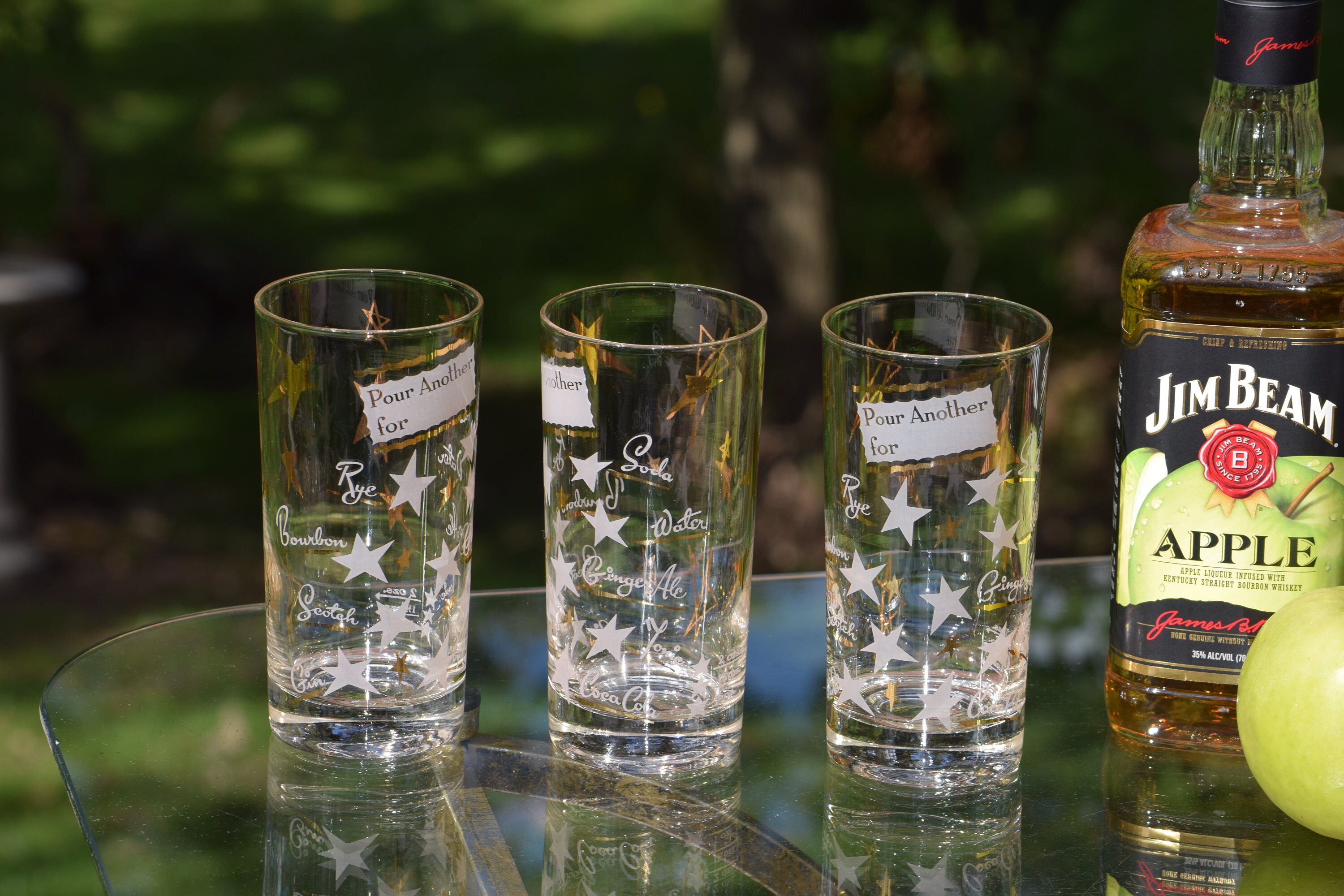 1950/'s 1960/'s Barware Set of 5 Vintage Cocktail- Whiskey Highball Glasses Mid Century Barware Pour Another For Whiskey Highballs