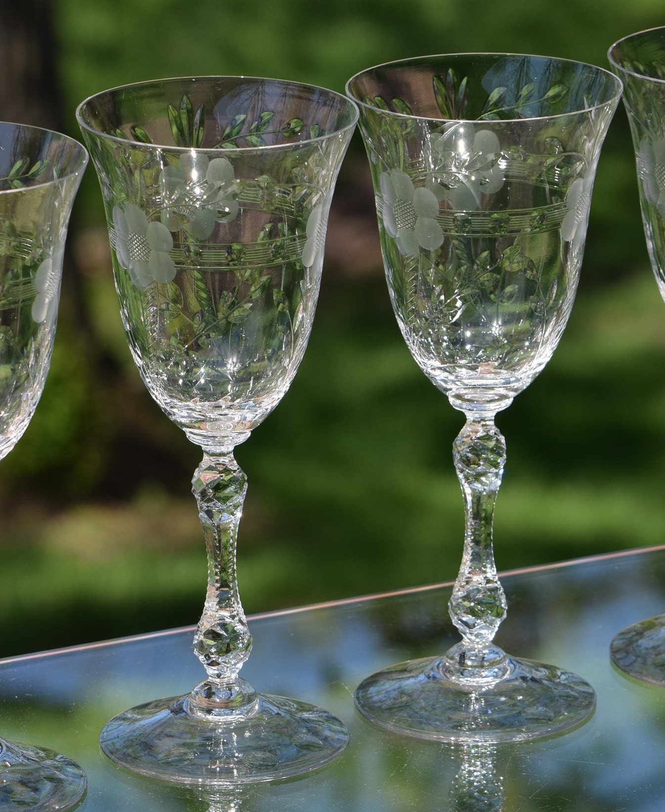 Vintage Etched Wine Glasses Set Of 4 Cambridge Lucia 1940 S Tall Vintage Etched Stem Wine