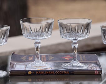 Vintage Pressed Glass Fluted Stemware, 1950s Martini Glasses