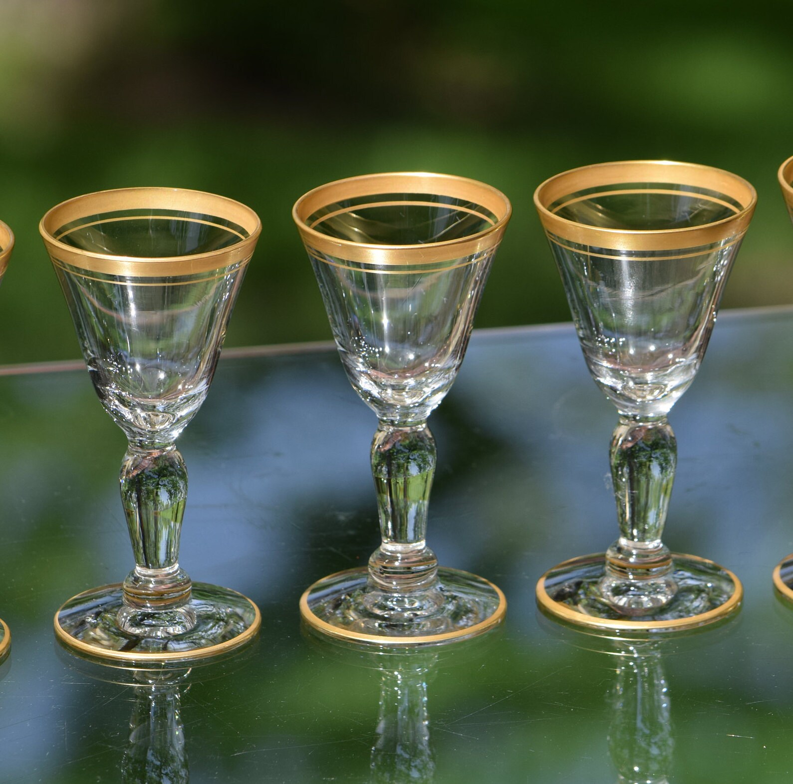 Vintage Gold Rimmed Wine Cordials Glasses, Set of 5, Liquor Port