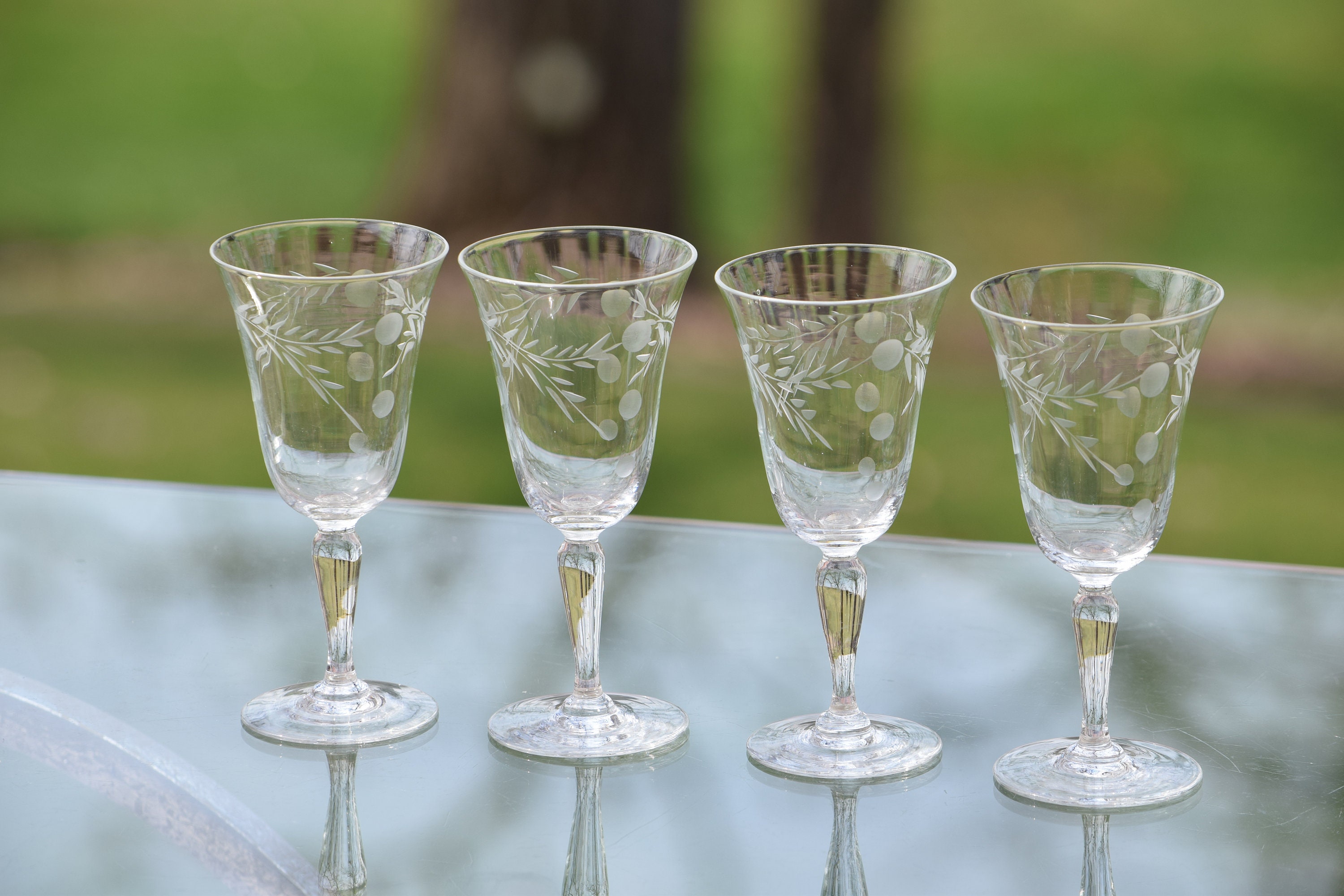Vintage Etched Wine Glasses, Set of 4, After Dinner Drink Limoncello