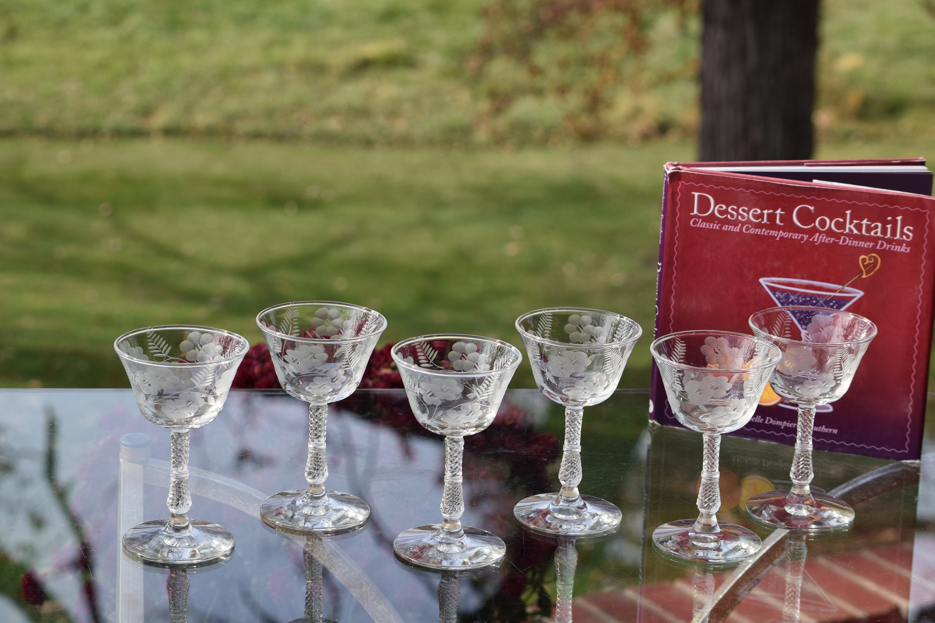 6 Vintage Etched Cocktail Glasses Vintage After Dinner Drinks ~ 4 Oz Cocktail Glasses Liqueur